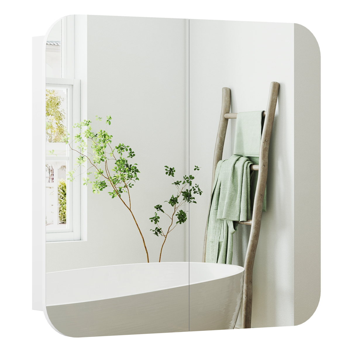 HOMCOM Arched Wall-Mounted Bathroom Mirror Cabinet, White
