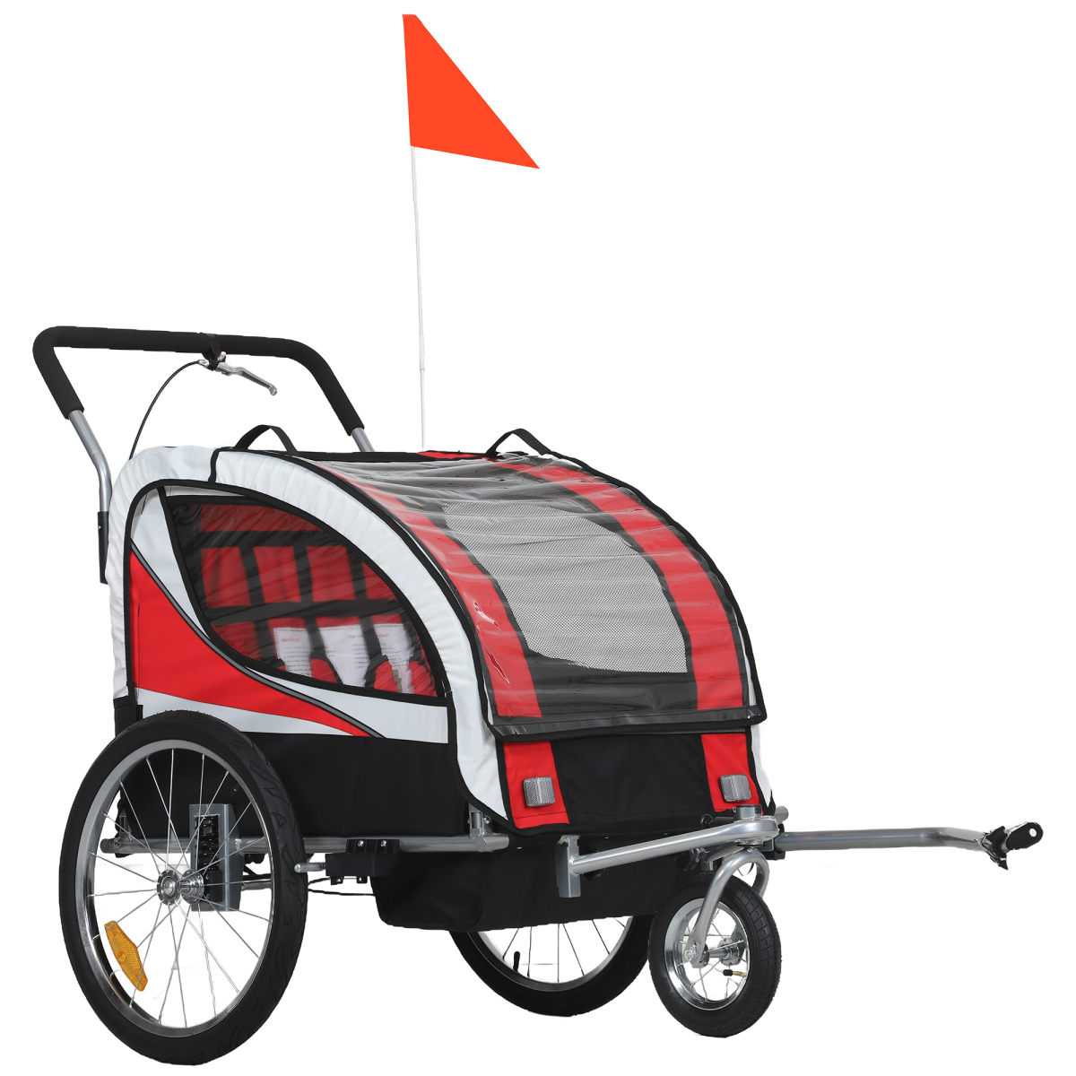 HOMCOM 2-Seat Kids Bike Trailer with Safety Harness, Red