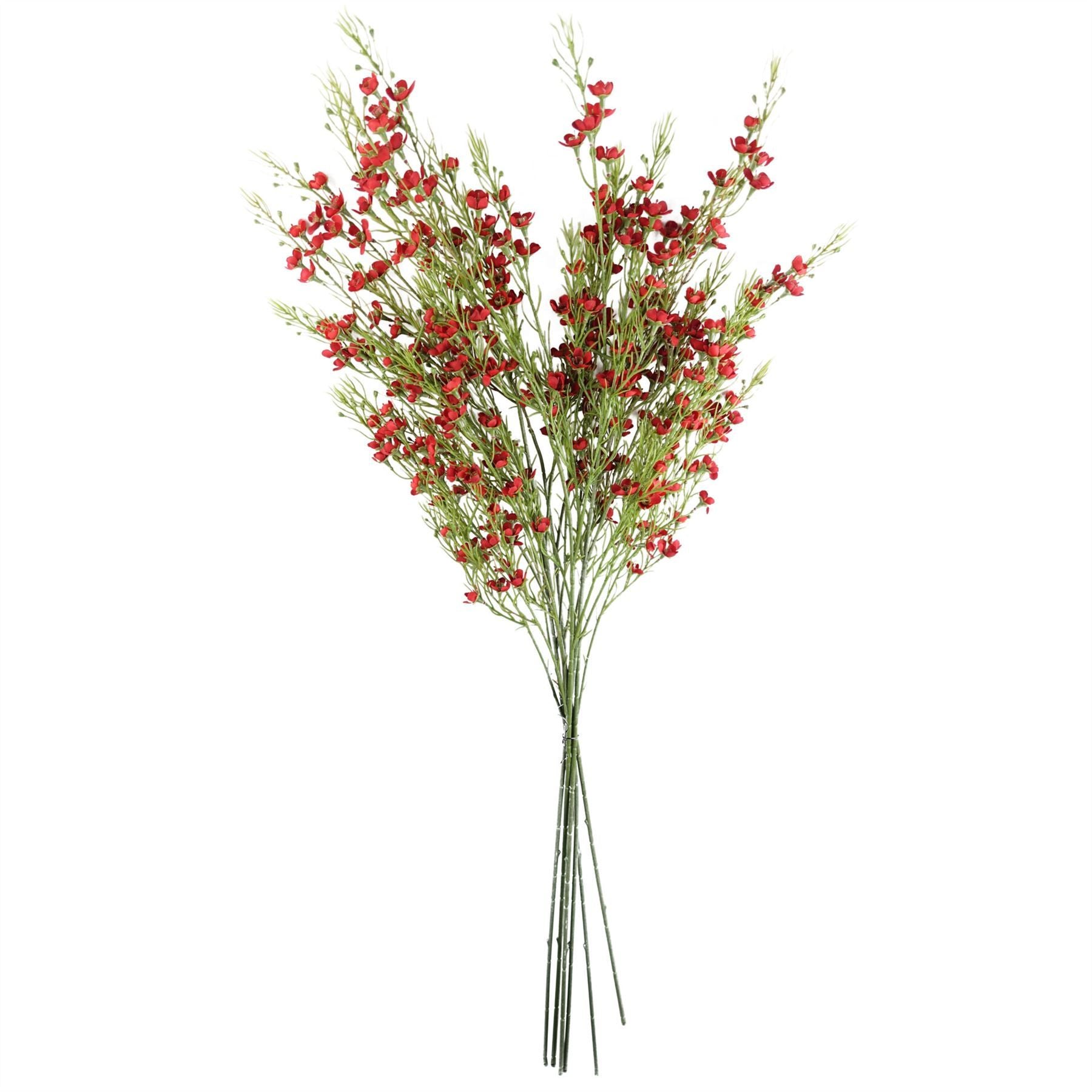 Leaf Pack of 6 Artificial Foliage Stems with Small Flowers, Red, 100cm
