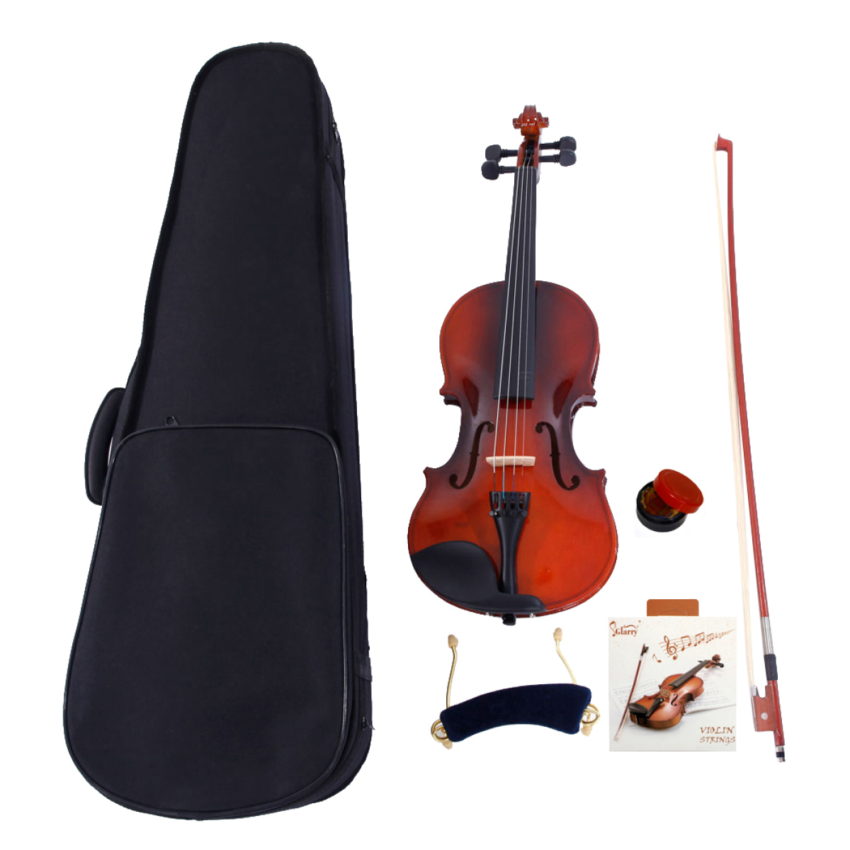【】GV100 4/4 Acoustic Violin Case Bow Rosin Strings Shoulder Rest Natural