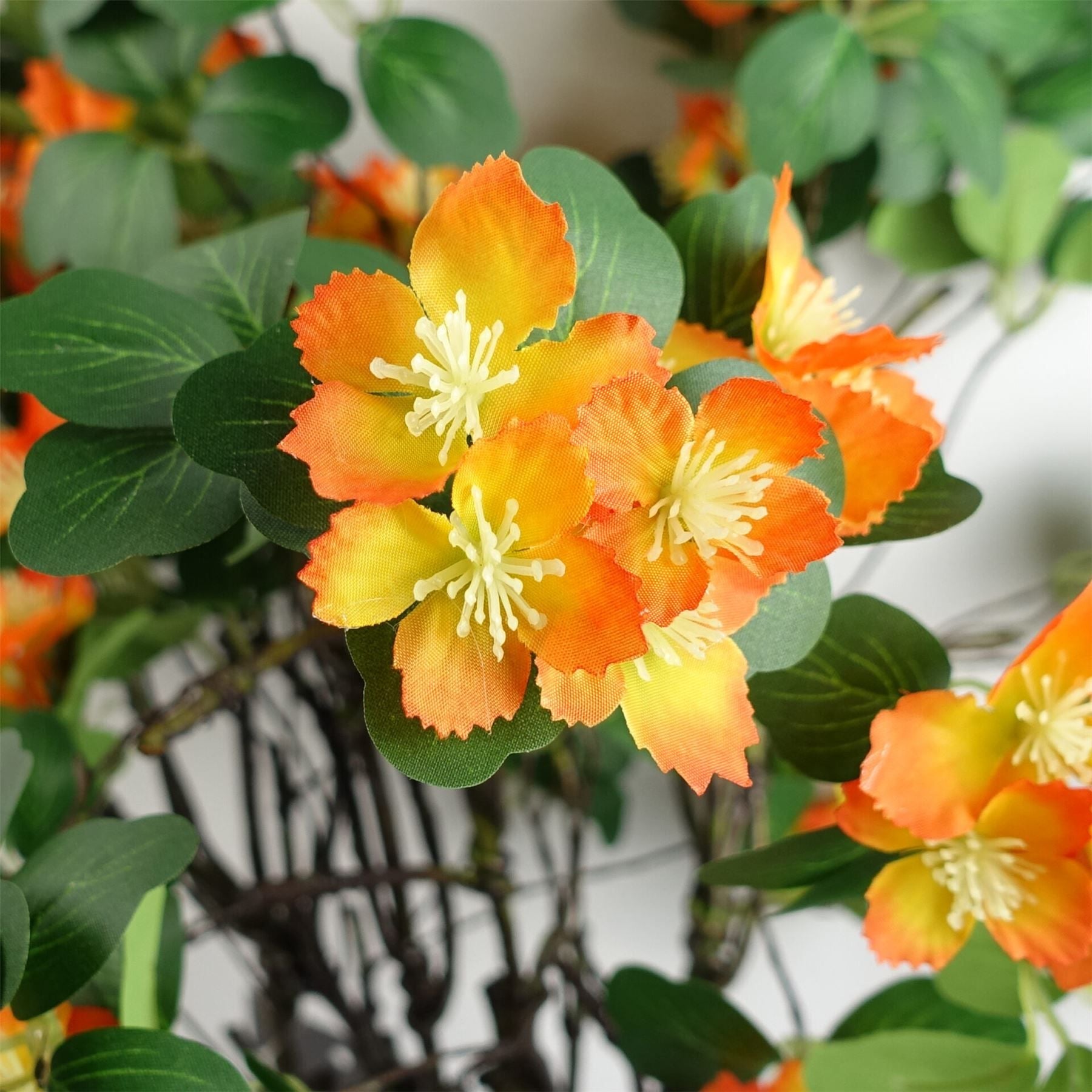 Leaf Orange Artificial Flower Foliage Spray, 60cm Silk Flowers with Wired Shapable Stem