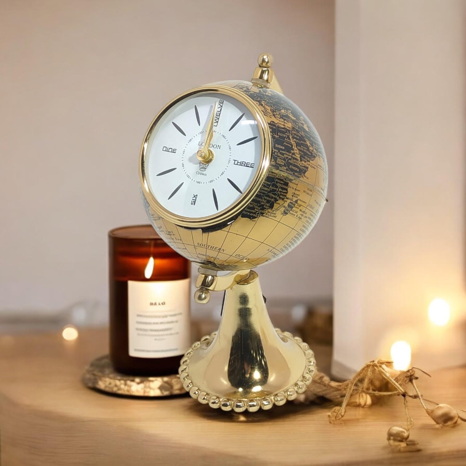 MSL Hand Finished Table Clock with Globe Design, 1 AA Battery
