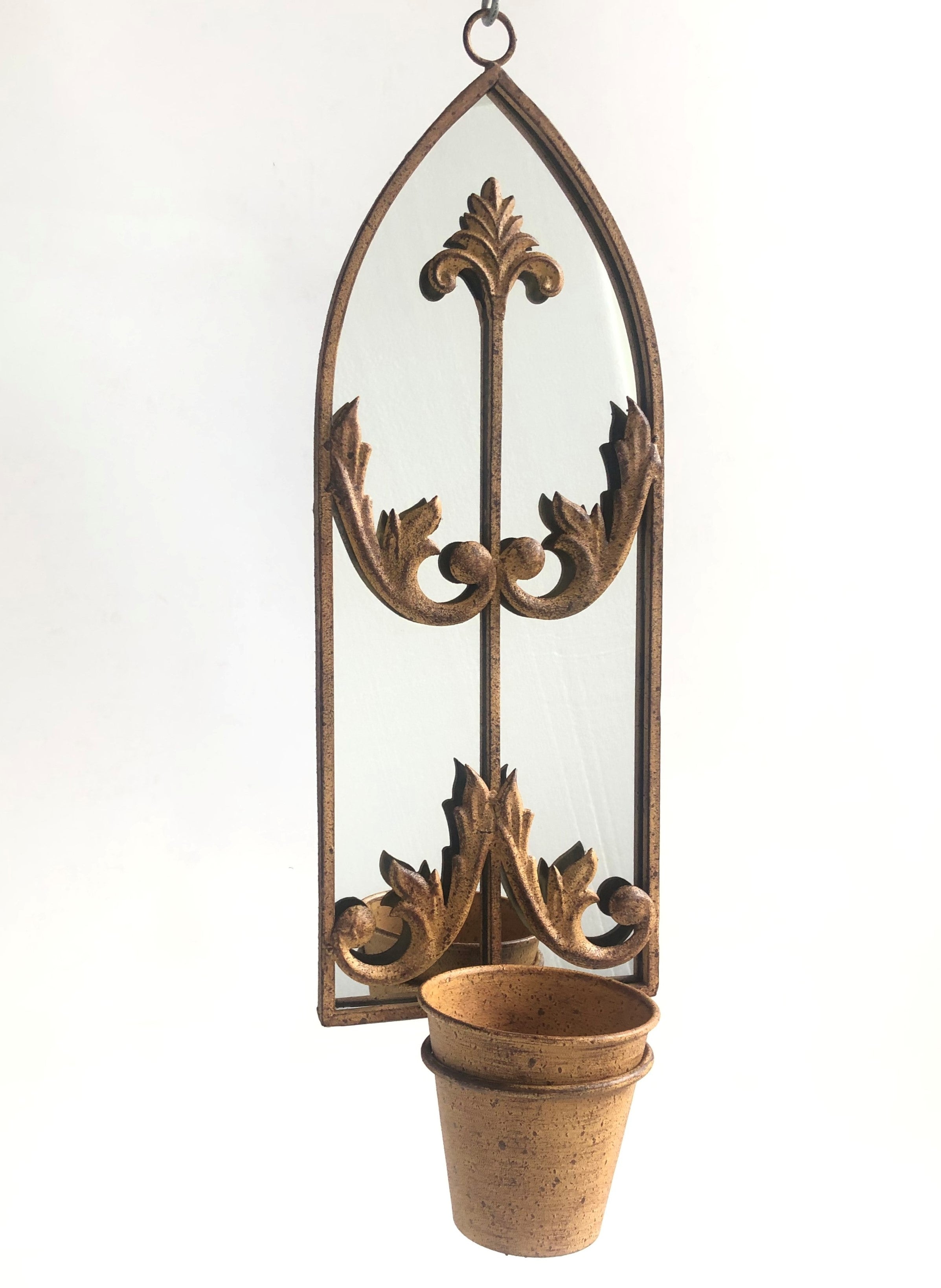 MSL 60cm Rusty Wall Mirror with Single Planter Pot