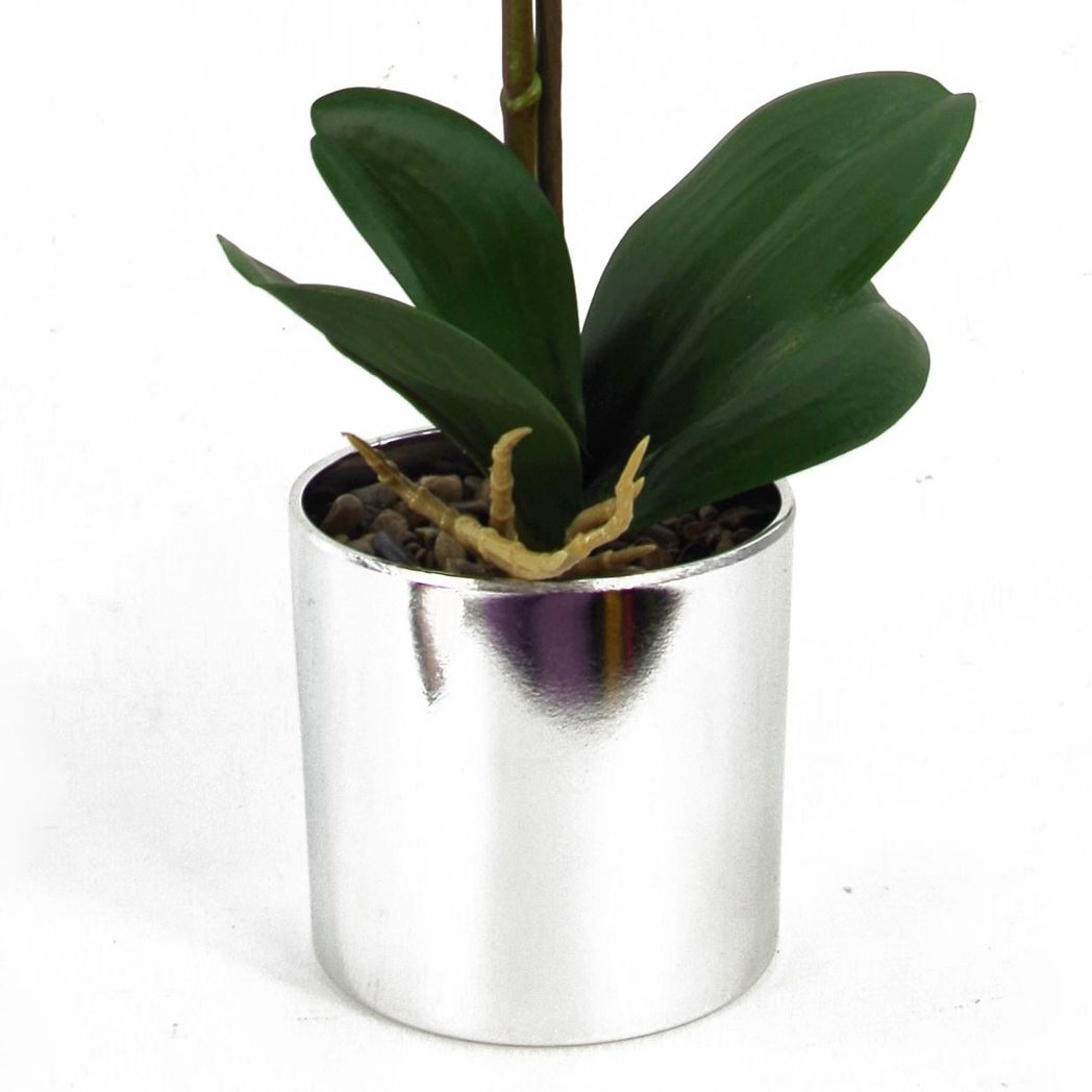 Leaf 46cm Artificial White Orchid Plant with 7 Real Touch Flowers and Plastic Decorative Pot