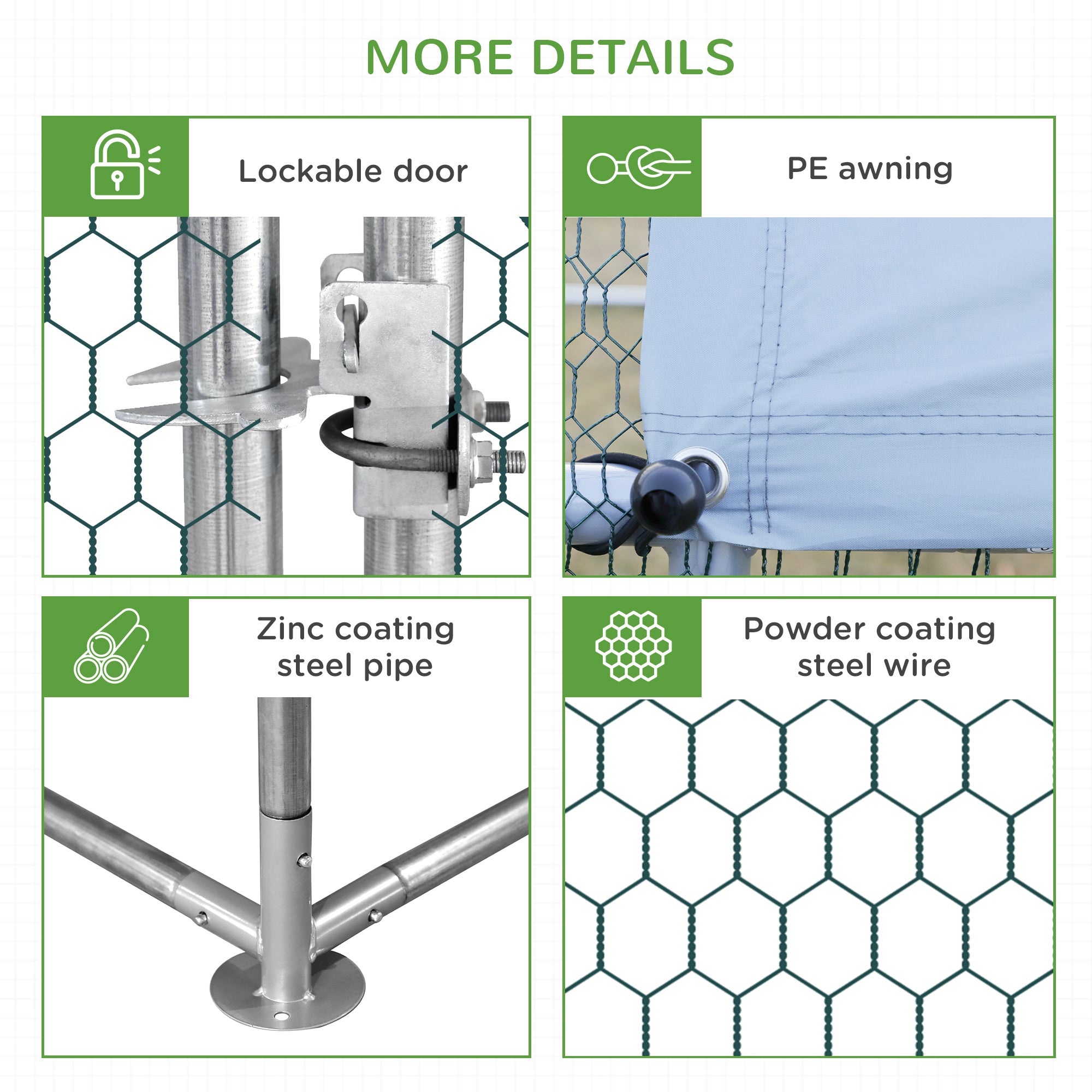 PawHut Walk-In Chicken Run Galvanized Steel Chicken Coop Hen House with Water-Resistant Cover