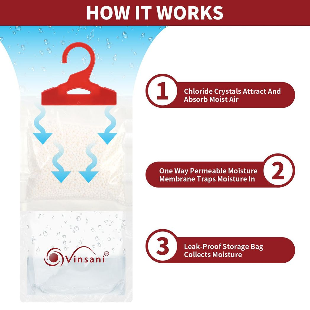 Vinsani 6 Pack Hanging Wardrobe Dehumidifier Bags