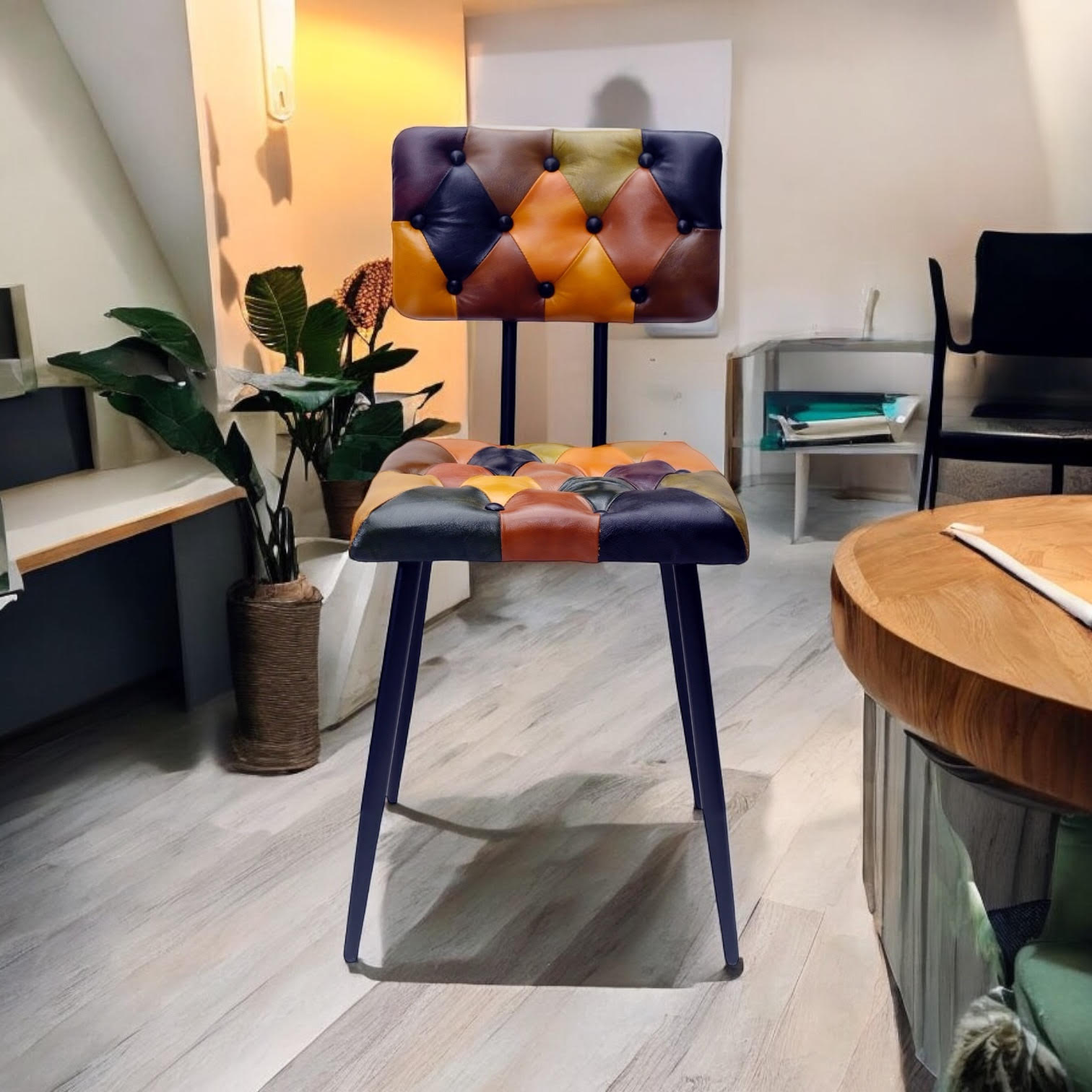MSL 85cm Leather Chair with Harlequin Diamond Pattern