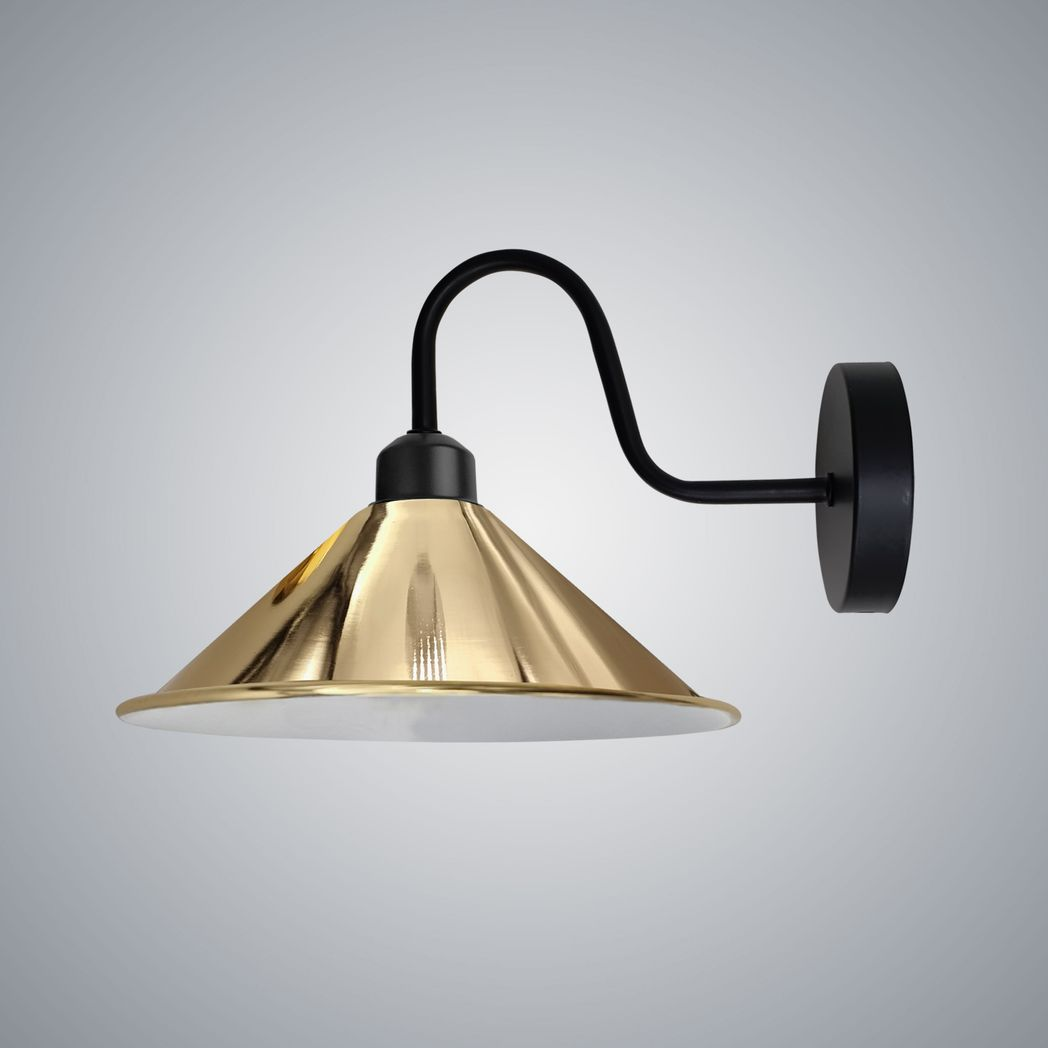Vintage Black Swan Neck Wall Sconce, E27 Cone Shade Lamp