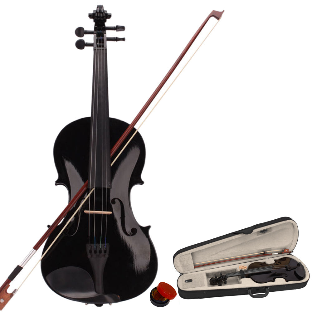 4/4 Full-Size Black Acoustic Violin Set with Case, Bow and Rosin