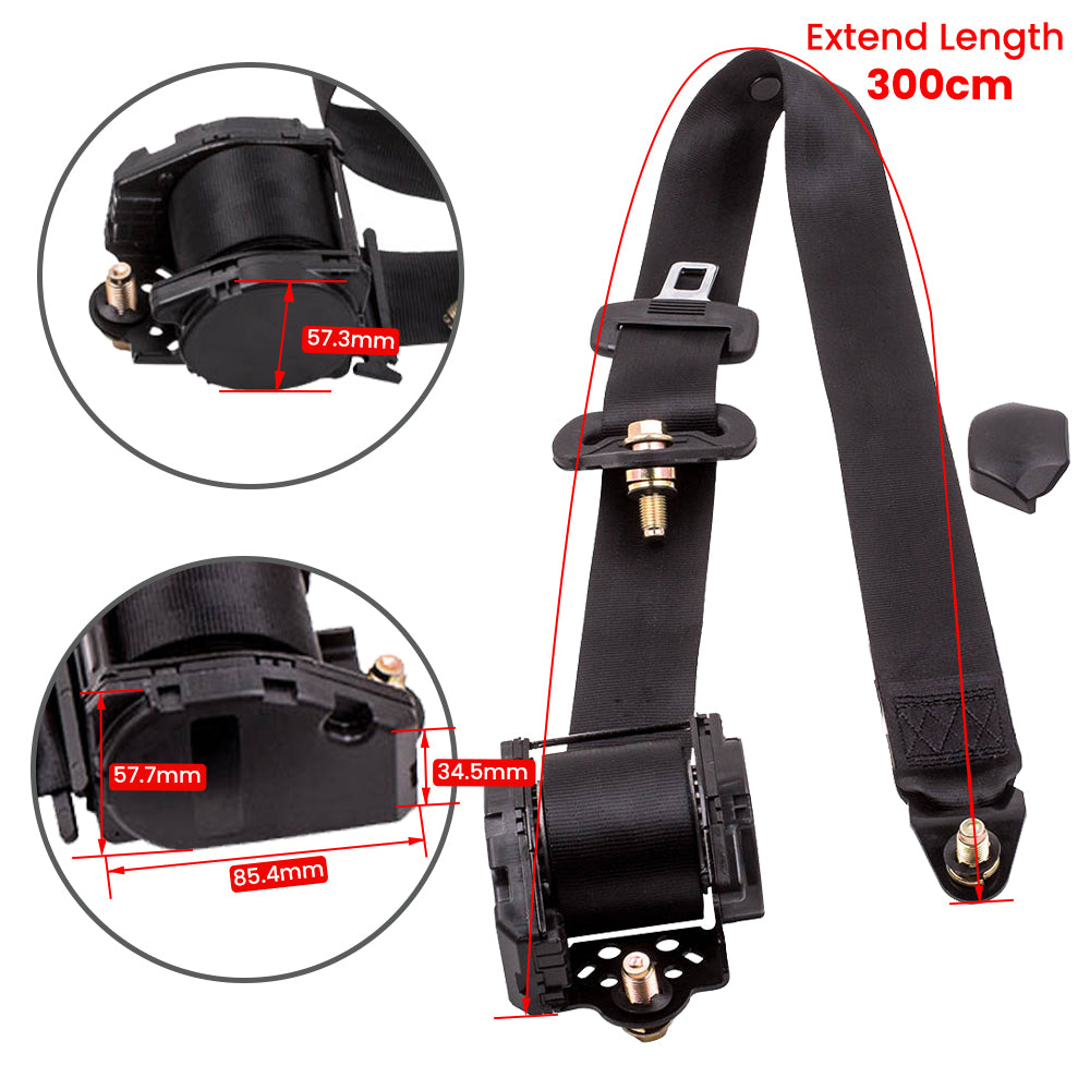 Pair Retractable Adjustable Shoulder Seat Belt Universal 3 Point Safety Belts