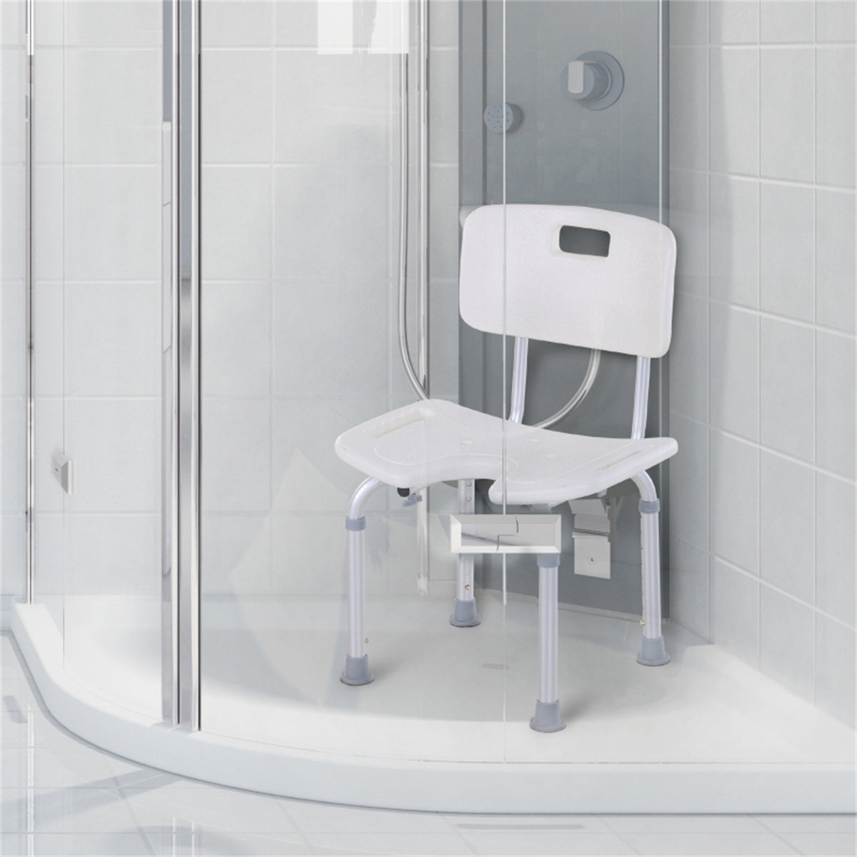 HOMCOM Adjustable Bath Chair with Non-Slip Feet, Aluminium Legs, 136kg Capacity