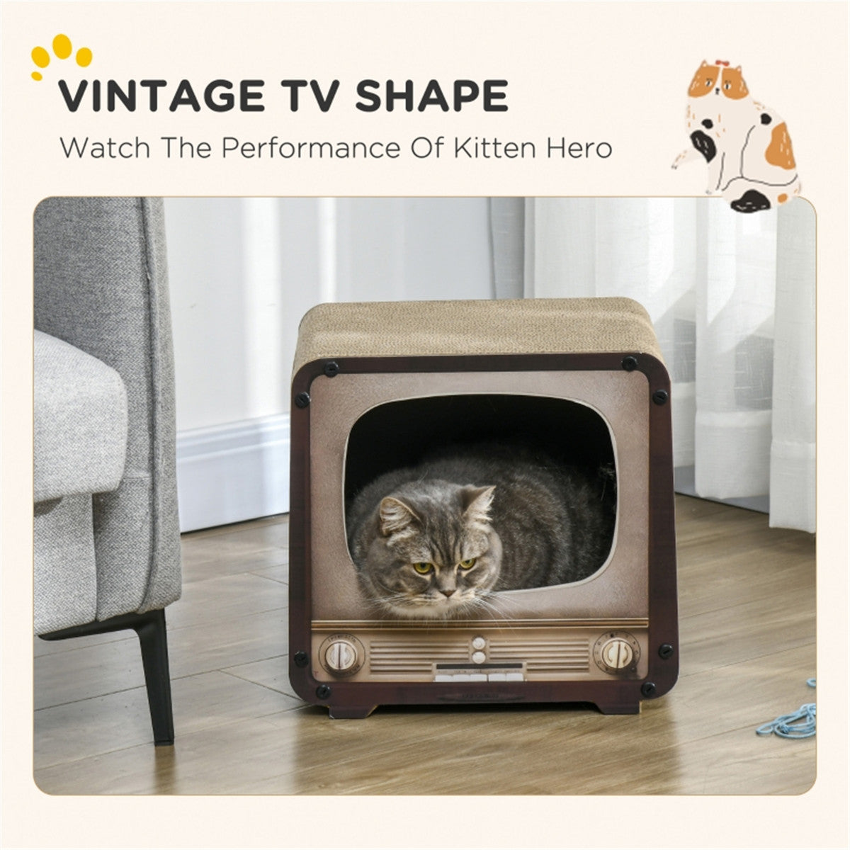 Vintage TV Cat House with Scratching Board and Catnip