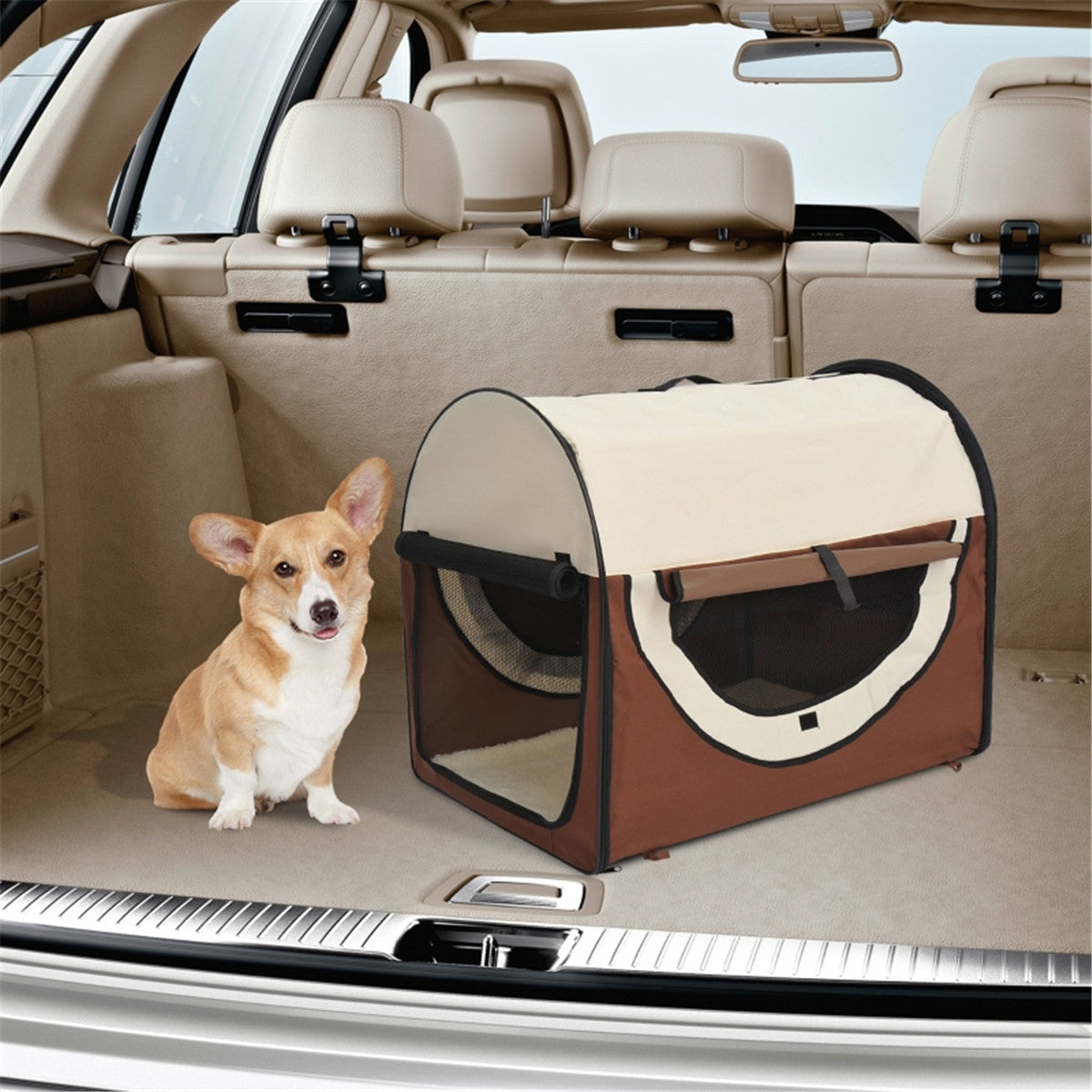 Foldable Oxford Fabric Pet Carrier with Cushion, Mesh Windows and Storage Bag