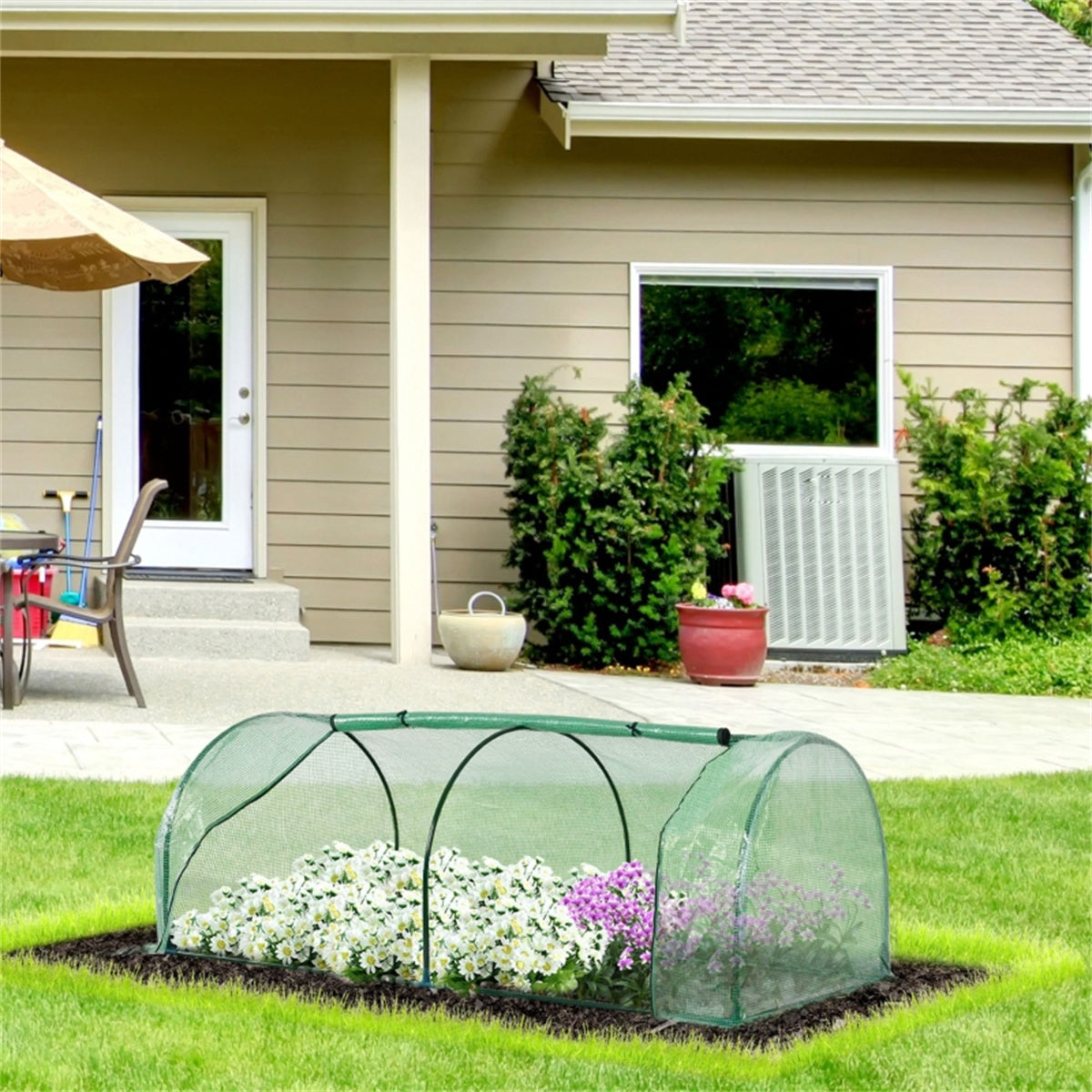 Outsunny Mini Walk-In Greenhouse with Roll-Up Zipper Door