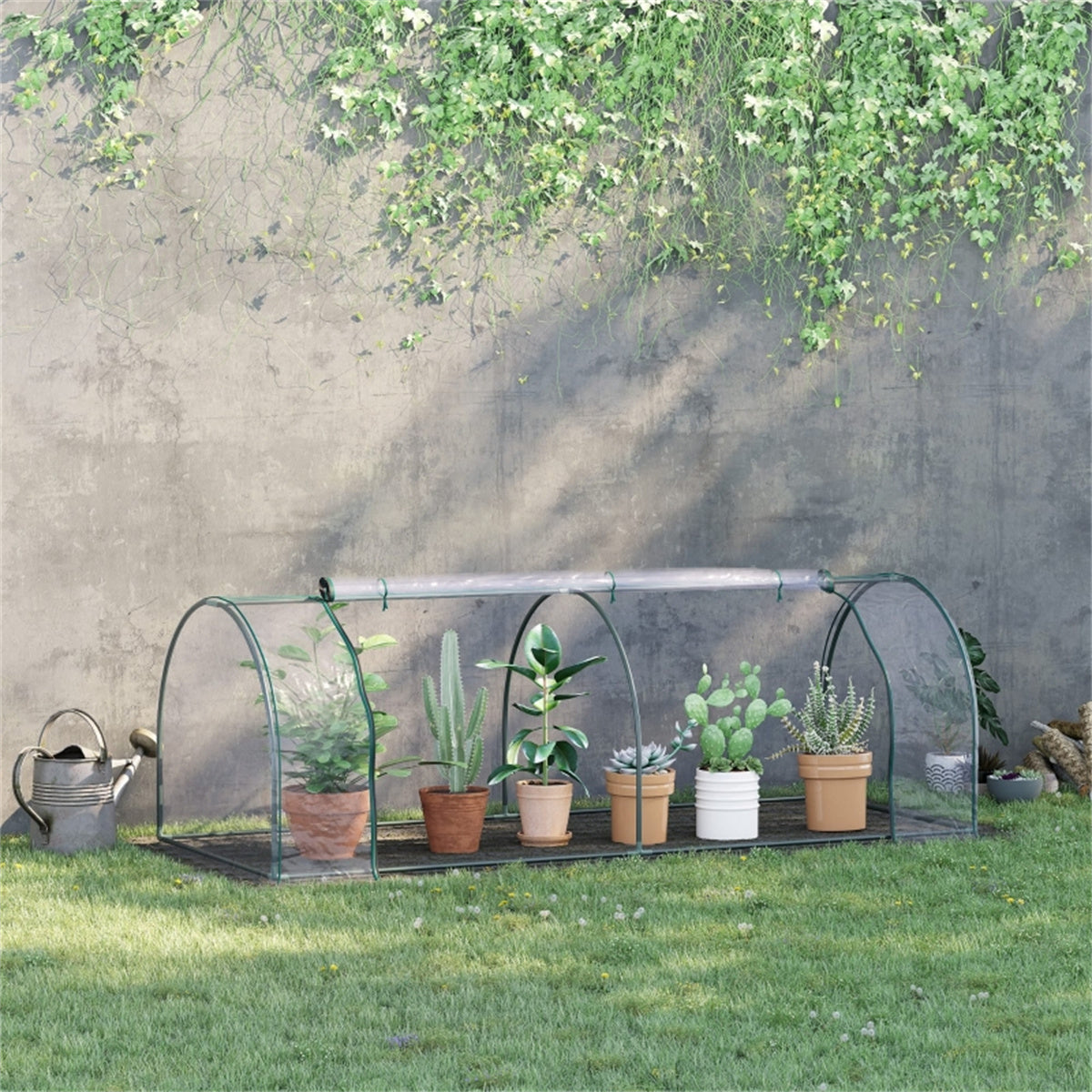 Outsunny Mini Walk-In Greenhouse with Steel Frame, PVC Cover, Roll-Up Zipper Door