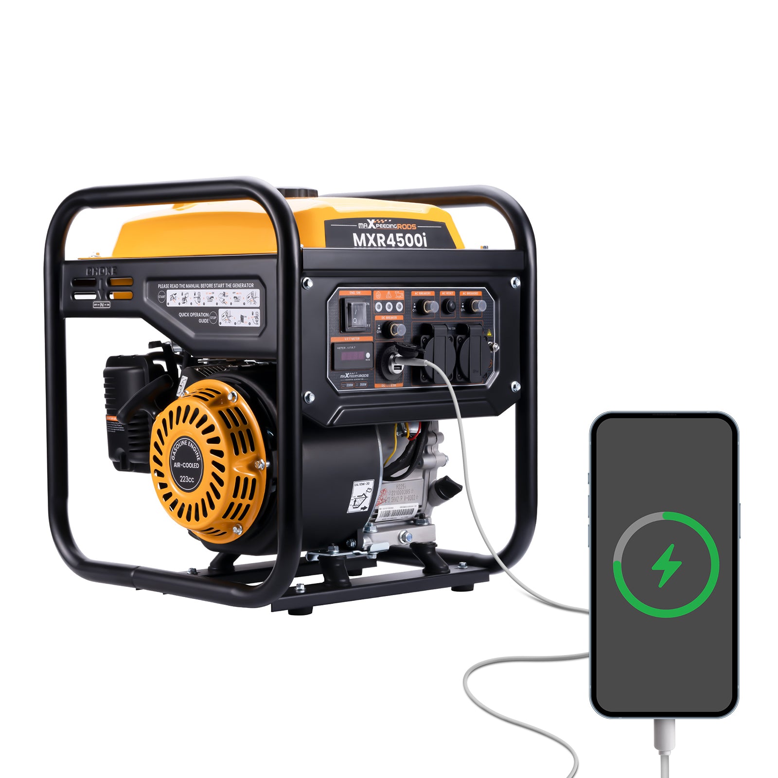 3500W Petrol Inverter Generator, 3200W Rated, Low Noise, Portable, 2 AC Outlets, 2 USB Outlets