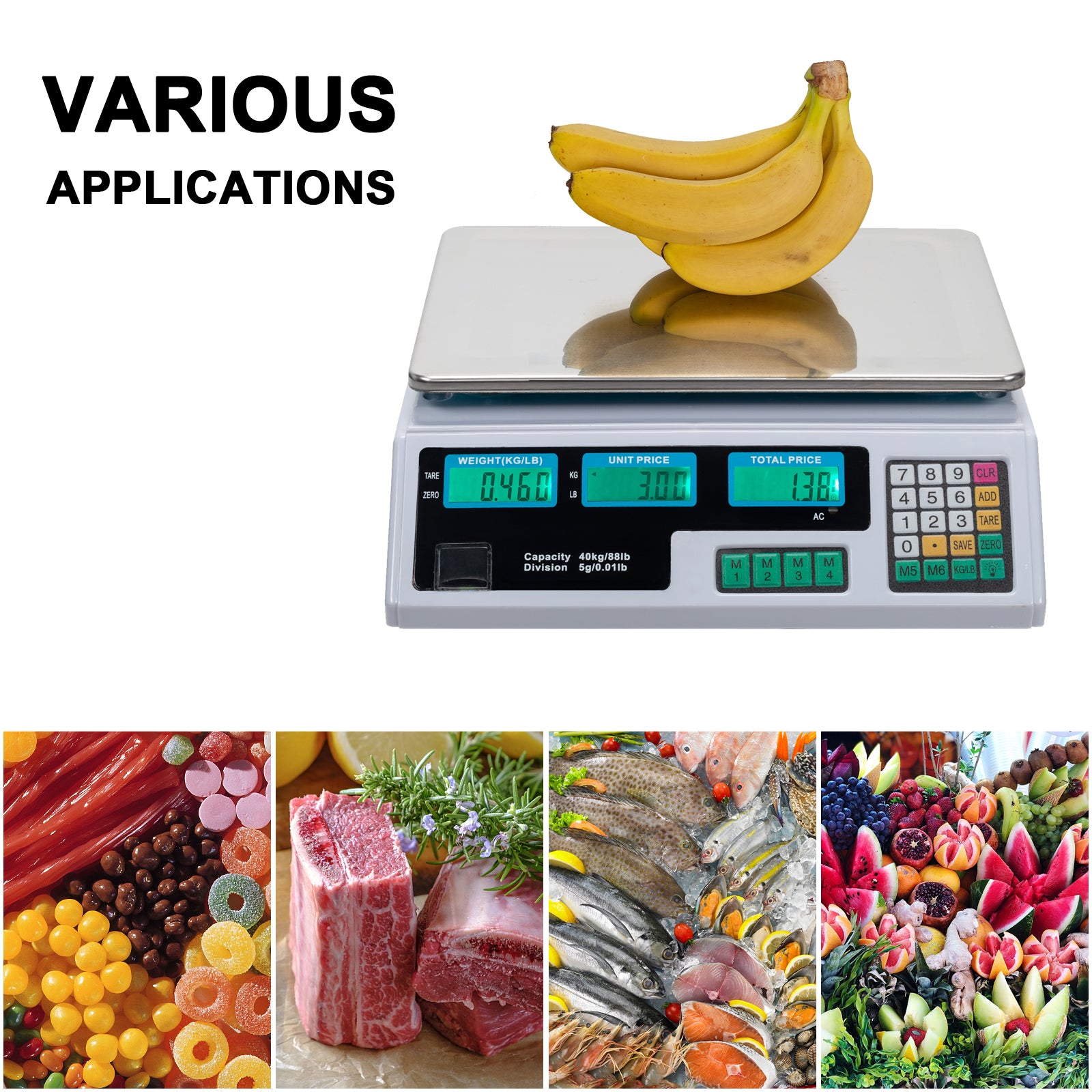 【Old code:42353336】ACS-30 40kg/5g Digital Price Computing Scale for Vegetable UK Plug Silver & White