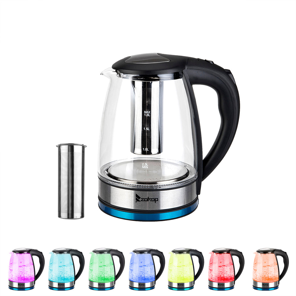ZOKOP 1.8L Electric Glass Kettle 2000W 220V UK Plug
