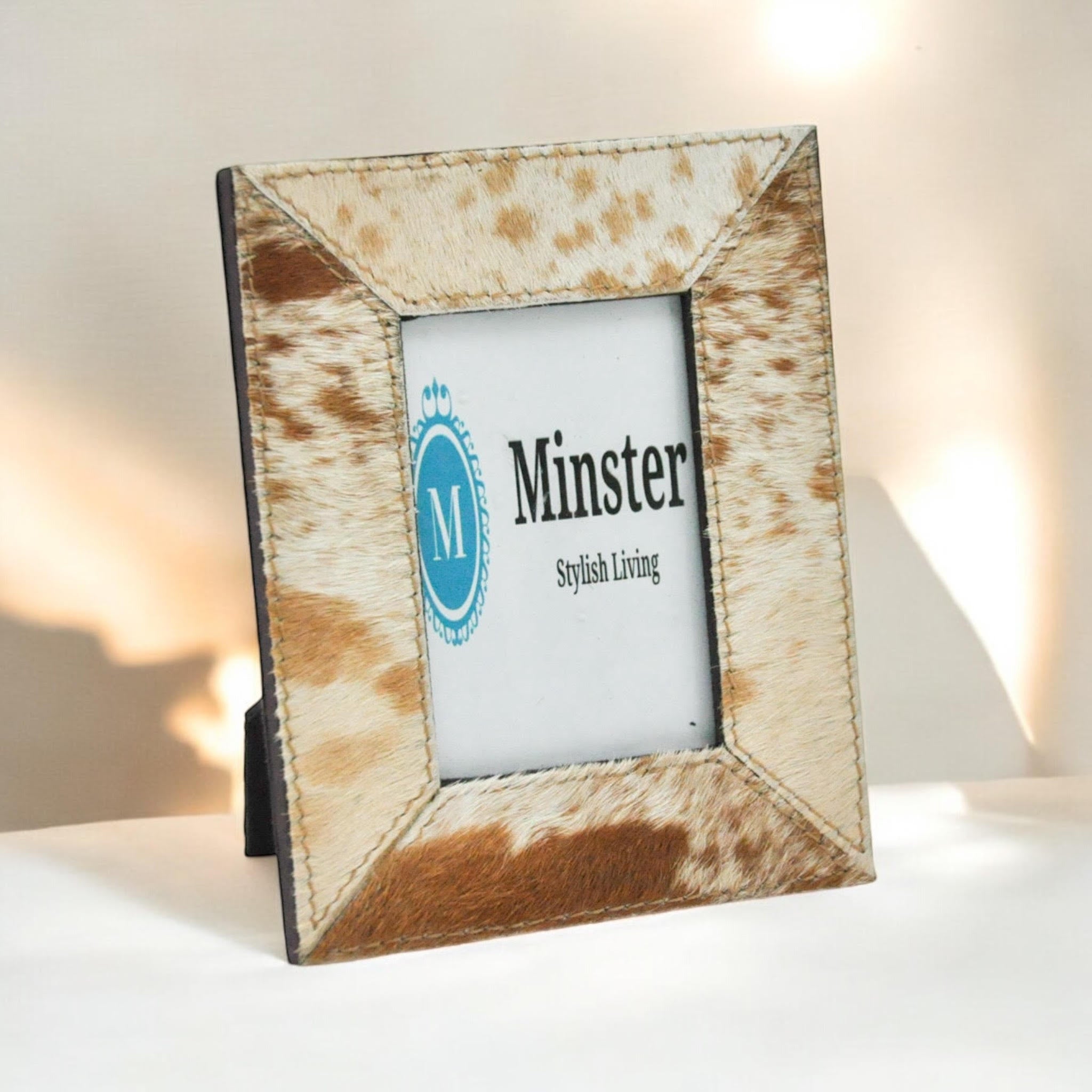 3.5 x 4 Tan and White Cow-Hide Picture Frame