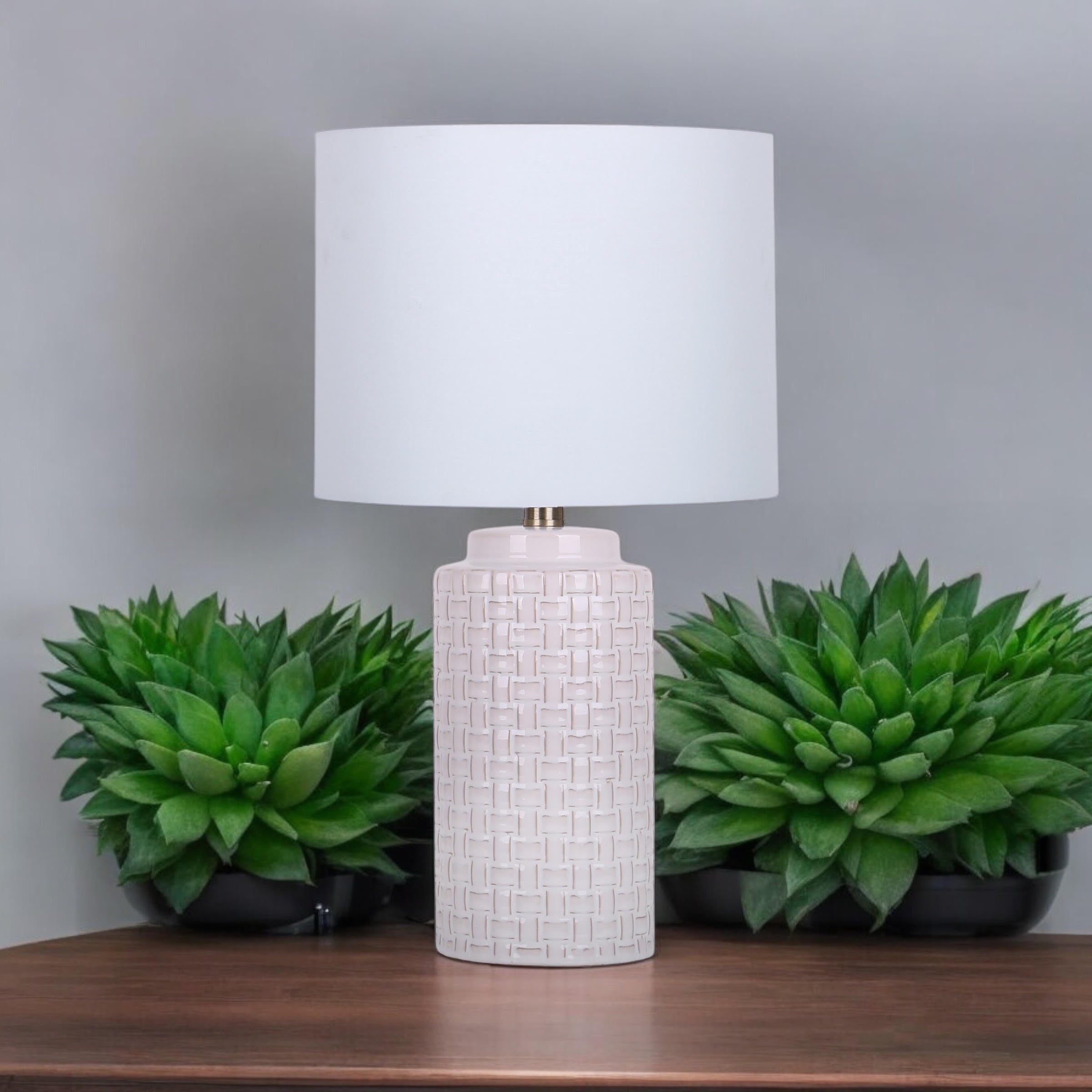MSL 43cm Traditional Ceramic Table Lamp Base and Shade with Inline Rocker Switch, Double Insulated