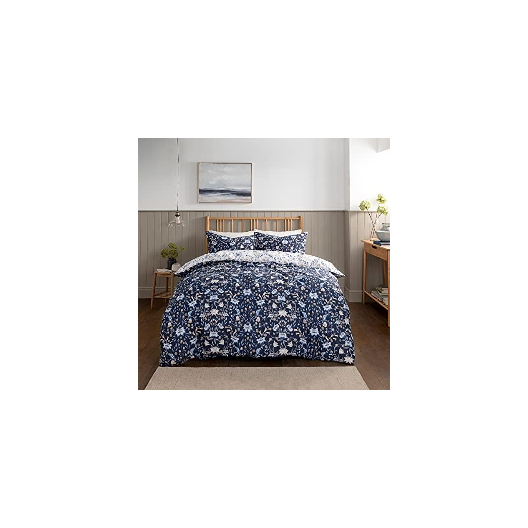 Sleepdown Floral Damask Reversible Double Duvet Cover Set with 2 Pillowcases Blue
