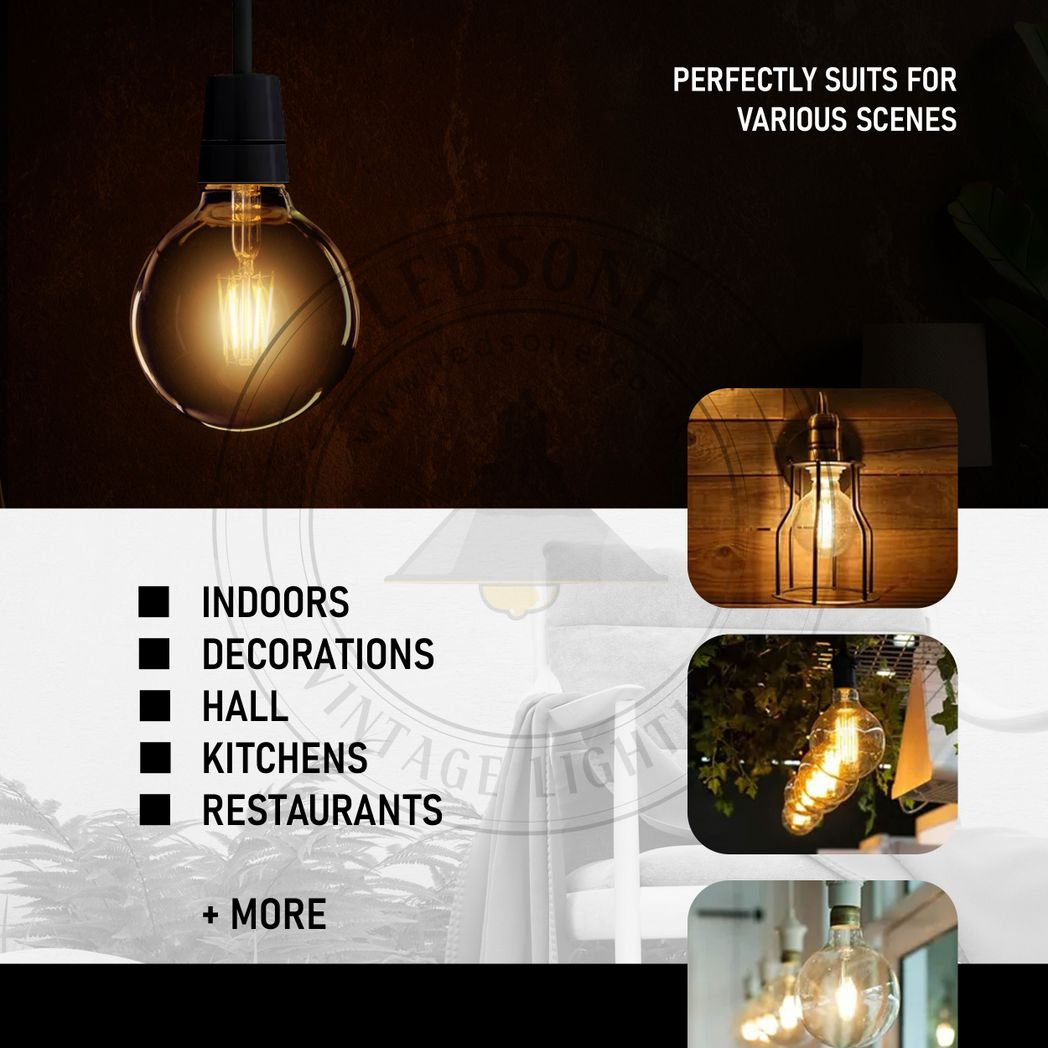 3 Pack of Vintage Globe Edison LED Light Bulb G95 8W, E27 Screw Bulb