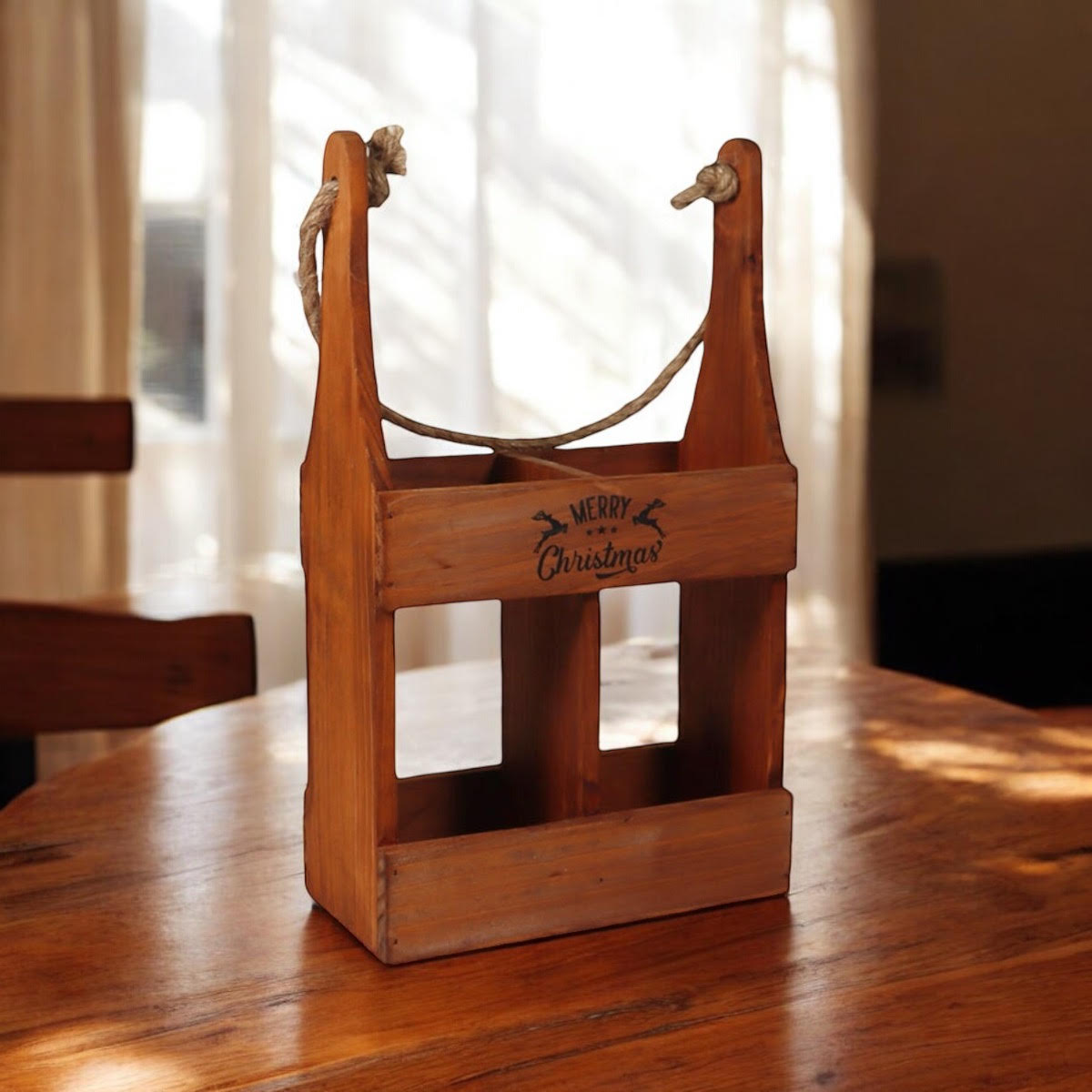 MSL 39cm Wooden 2 Bottle Wine Holder Rustic Hand Finished Wine Caddy