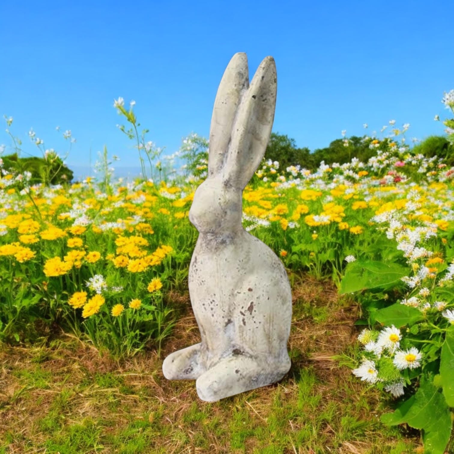 MSL 26cm Cream Cement Rabbit Garden Ornament