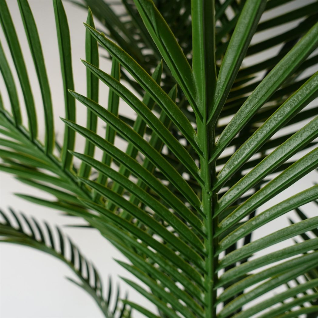 Leaf 125cm UV Resistant Artificial Raphis Palm Tree with Natural Trunk in Weighted Black Plastic Pot