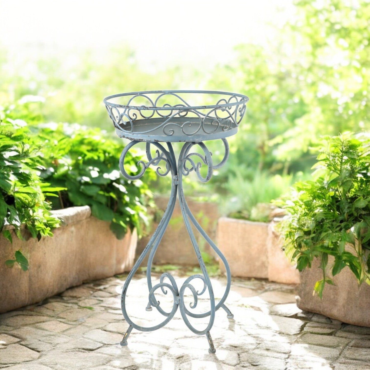 70cm Blue & Gold Metal Decorative Table Planter Stand for Home & Garden