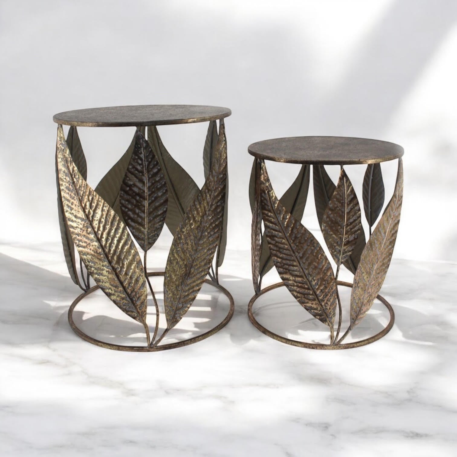 MSL Set of 2 Metal Tables, Leaf Design