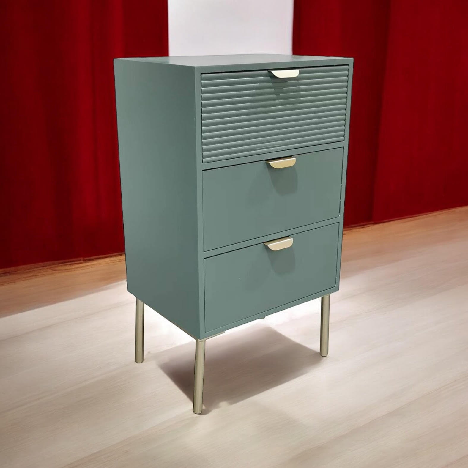 MSL 75cm Green Wooden 3 Drawer Chest of Drawers