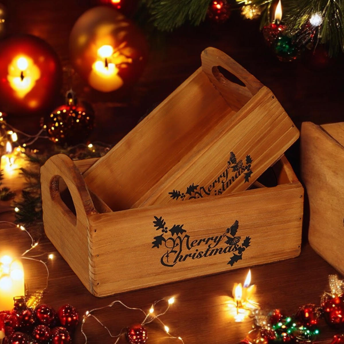 MSL Set of 2 Hand Finished Wooden Christmas Boxes