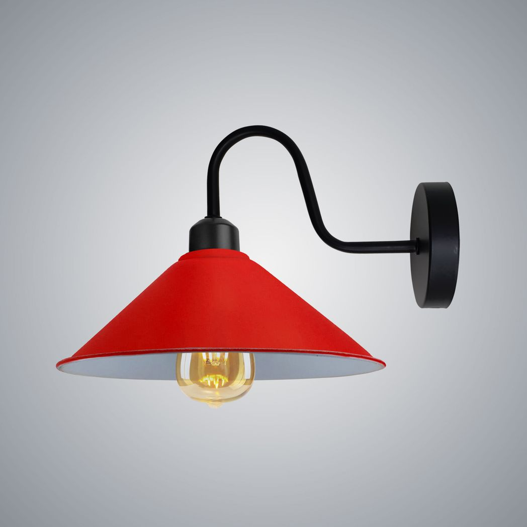 Vintage Metal Wall Sconce Light, E27 Base, Swan Neck Cone Shade
