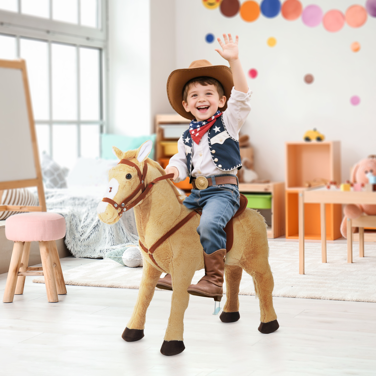HOMCOM Children Standing Horse Plush Soft Ride On Toy Pony Kids Game Play