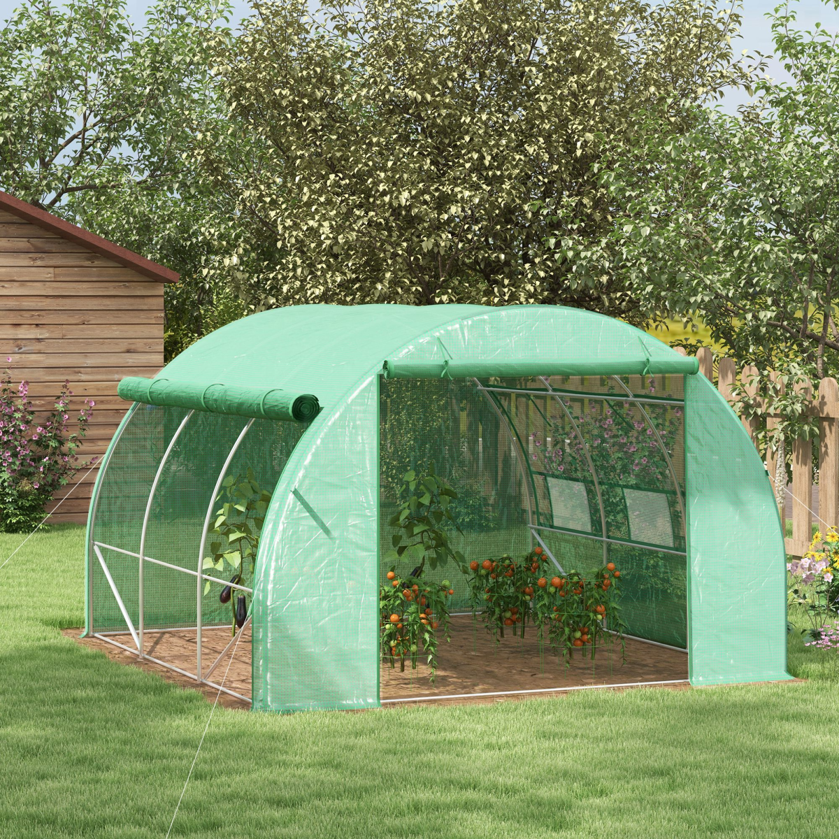 Outsunny 3 x 3 x 2 m Green Polytunnel Greenhouse with Steel Frame