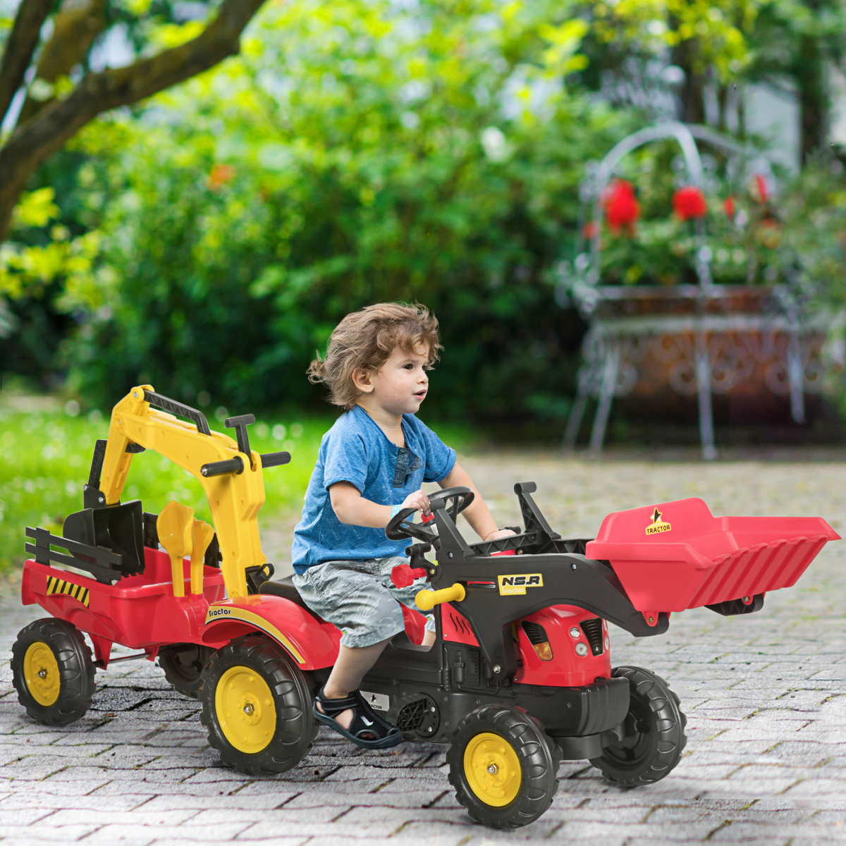 Pedal Powered Tractor Ride-On Car Moving Bucket Steering Wheel 3-6 Yrs