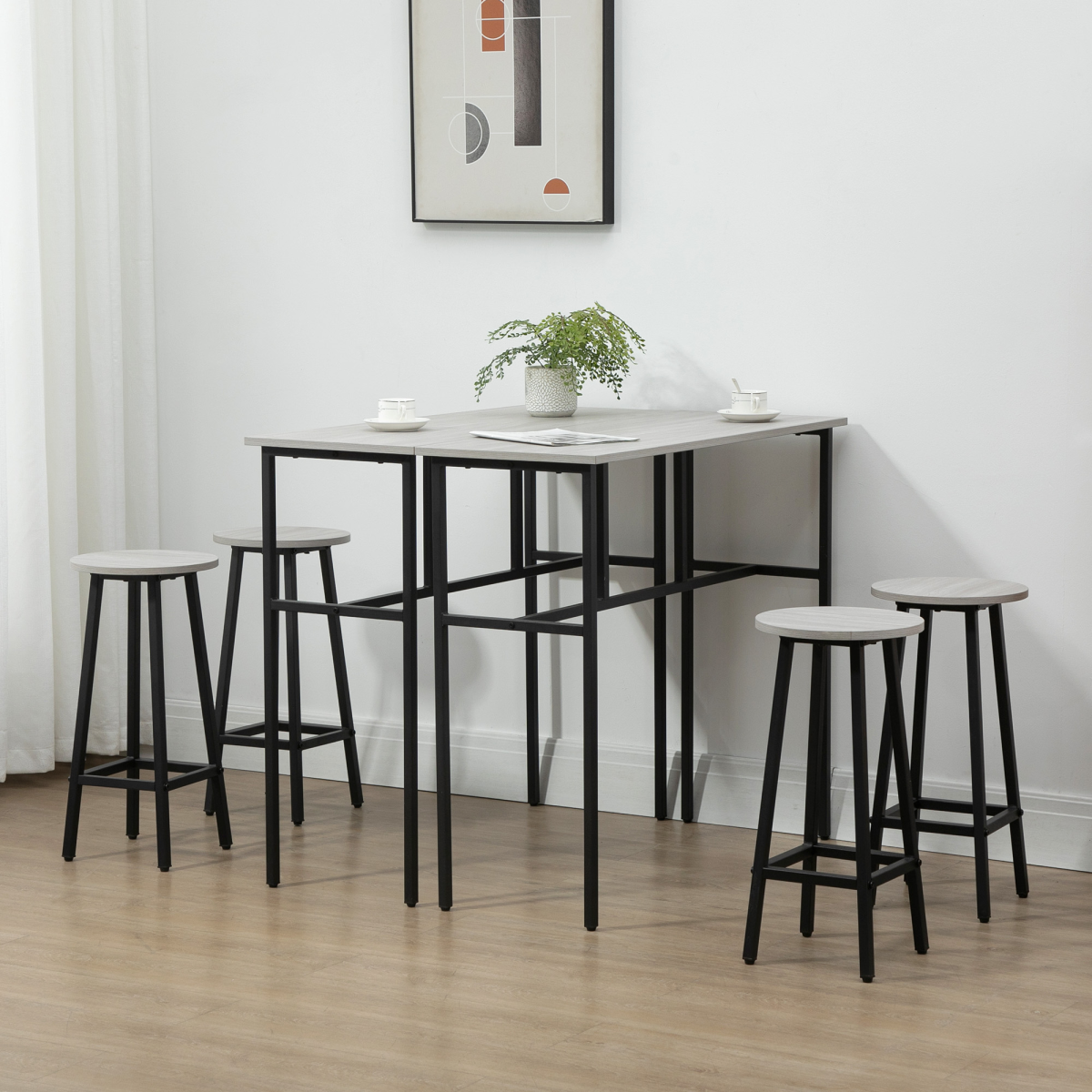 HOMCOM 6-Piece Bar Table Set with 2 Breakfast Tables and 4 Stools, Grey