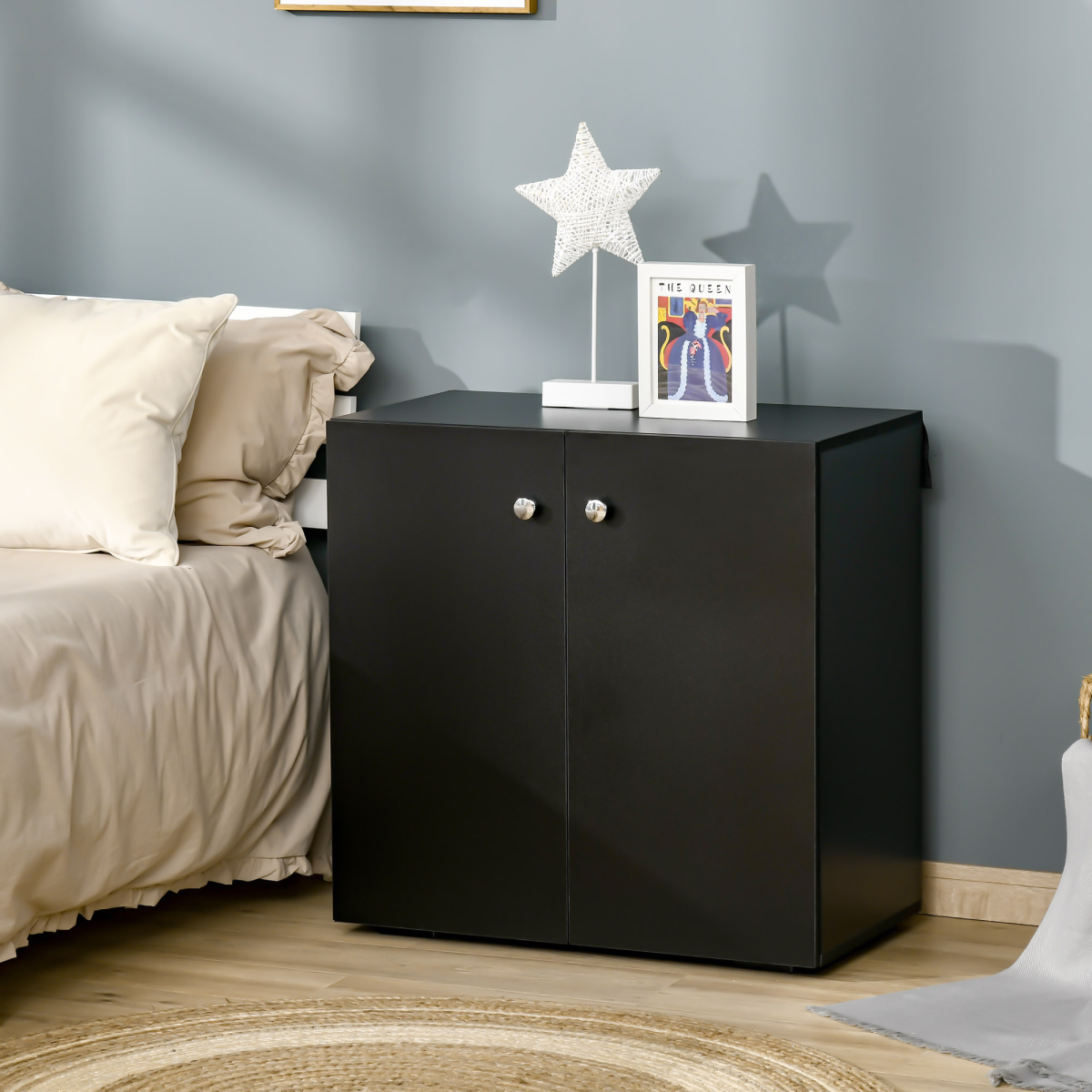 HOMCOM Freestanding Storage Cabinet with Two Shelves, Wooden Sideboard, Black