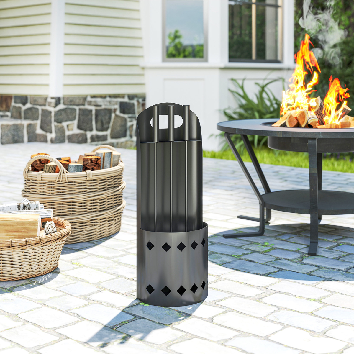 Outsunny 4-Piece Metal Fireplace Companion Set, Black