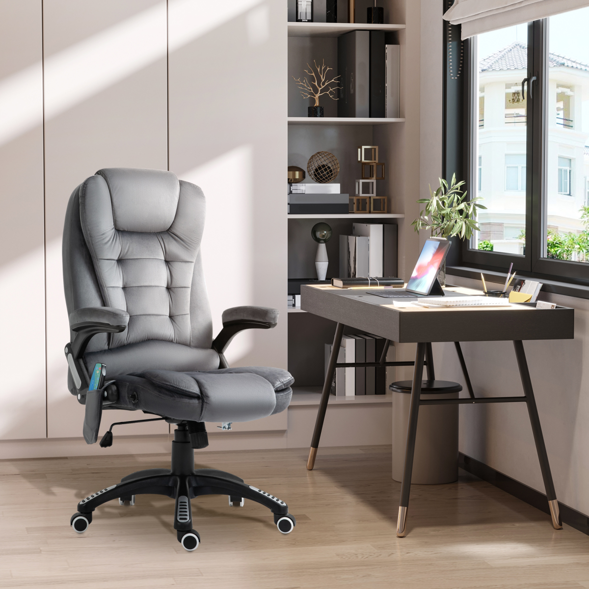 Executive Reclining Chair w/ Heating Massage Points Relaxing Headrest Grey