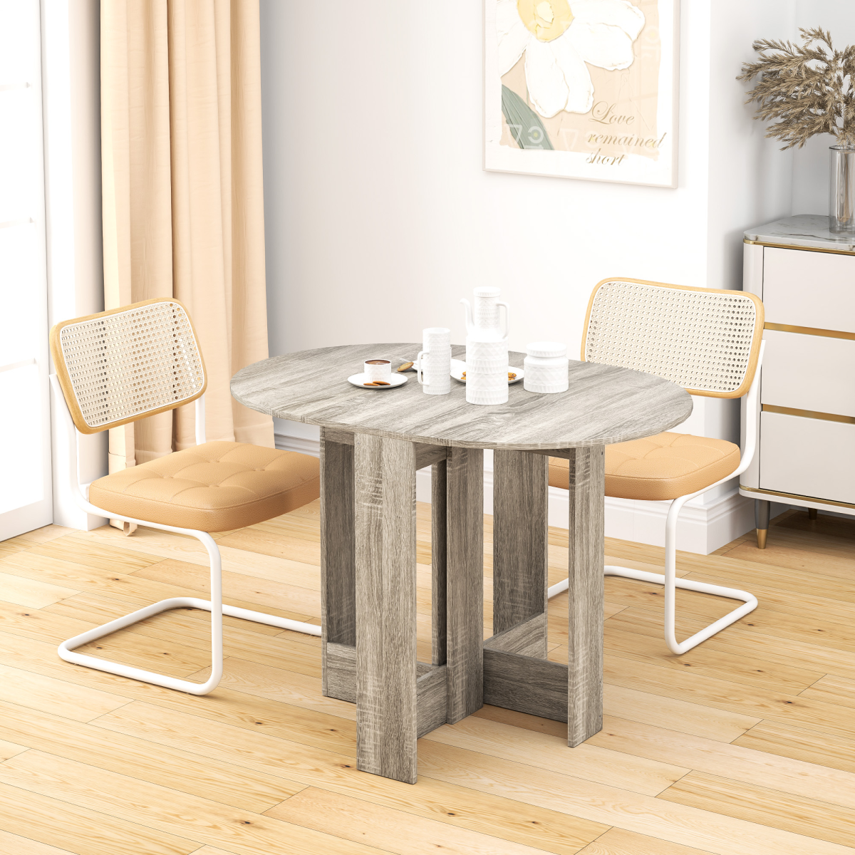 HOMCOM Grey Drop Leaf Folding Dining Table for Kitchen
