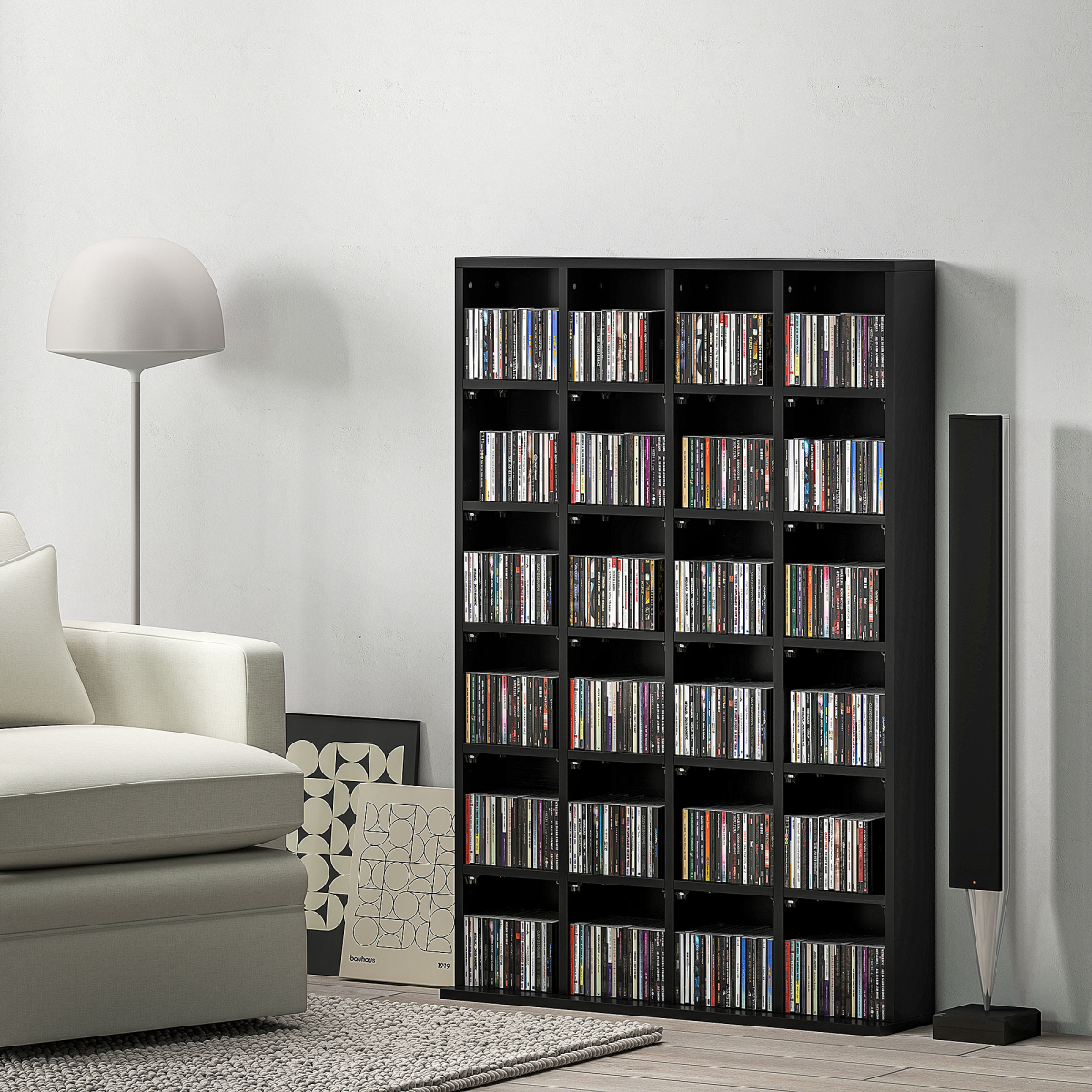 HOMCOM 24-Cube DVD CD Media Storage Rack with Adjustable Shelves, Black