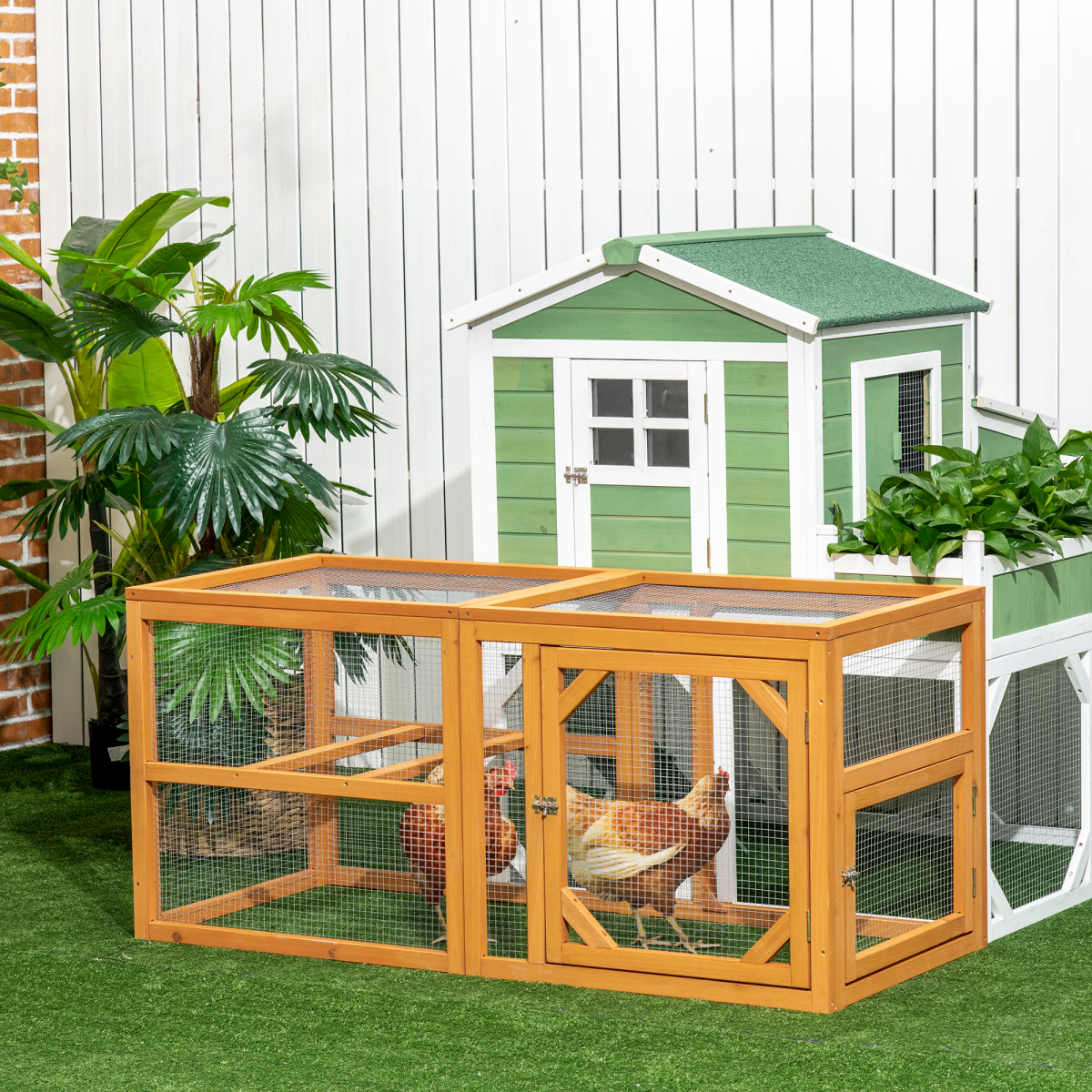 PawHut Wooden Chicken Coop with Perches and Lockable Doors for 2-4 Chickens