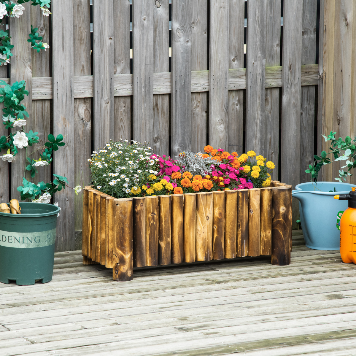 Outsunny Fir Wooden Raised Flower Bed Planter, 4 ft, 78 x 35 x 30 cm, Chemical-Free, Naturally Rot Resistant, with 4 Wooden Feet