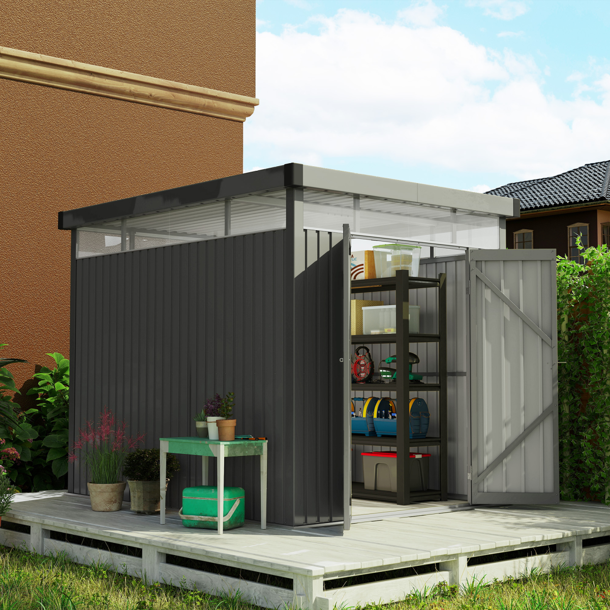 Outsunny 5.3 x 8.5ft Galvanised Steel Garden Shed with Windows