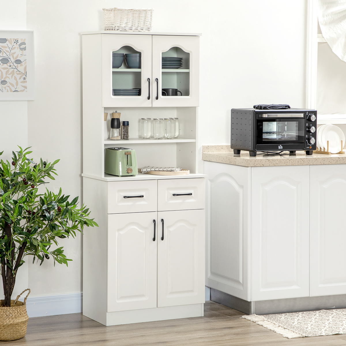 HOMCOM White Kitchen Storage Cabinet with Shelves & Drawers