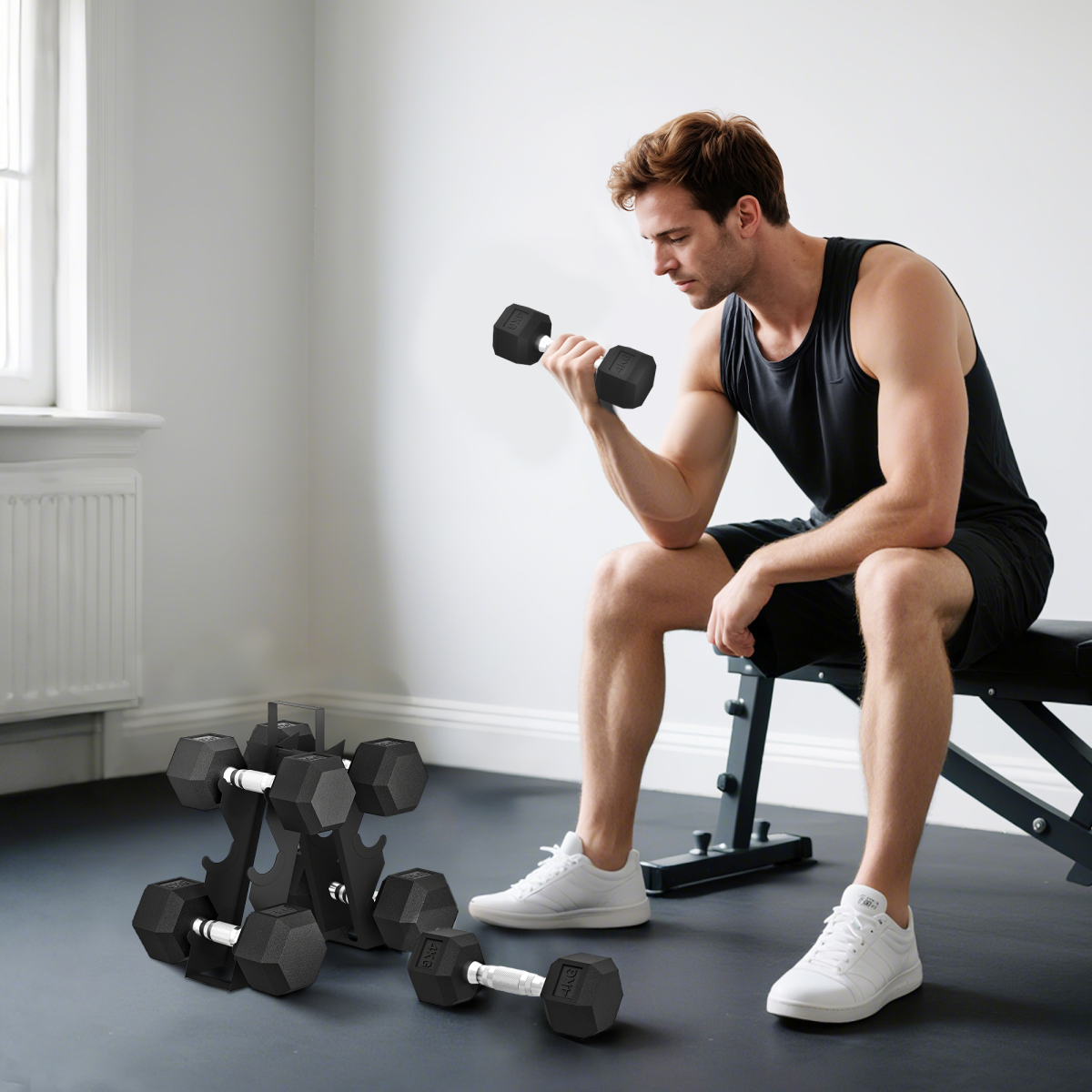 SPORTNOW 36KG Hex Dumbbell Set with Rack, Rubber Coated Cast Iron