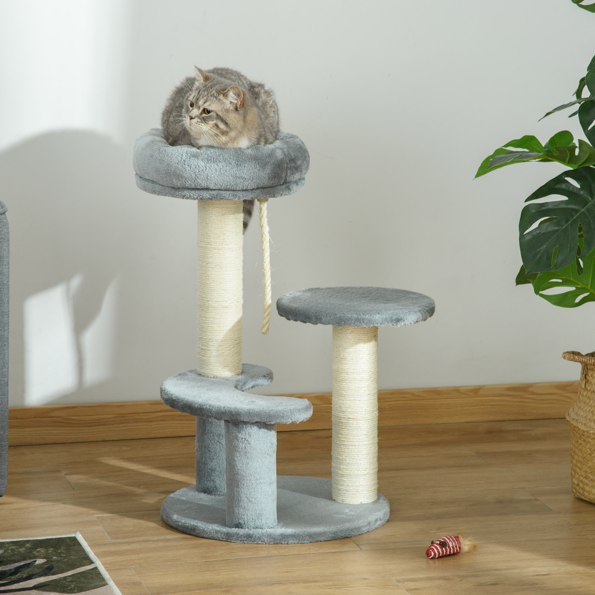 PawHut Cat Tree Scratcher Activity Center with 2 Perches, Scratching Posts and Hanging Sisal Rope