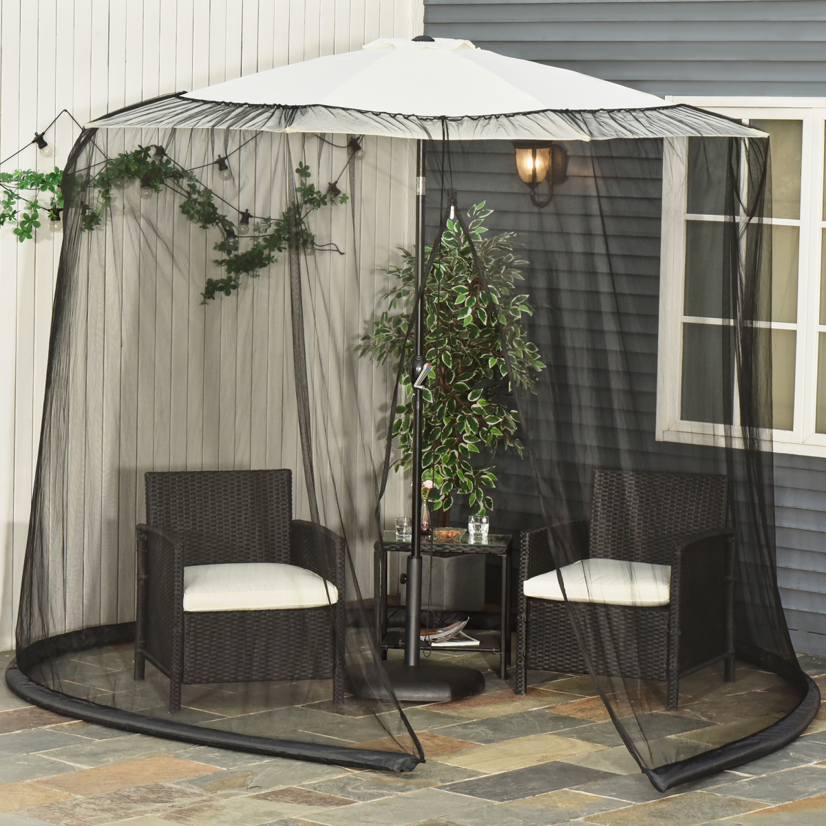Outsunny 2.3m Black Umbrella Table Mosquito Net with Zippered Door